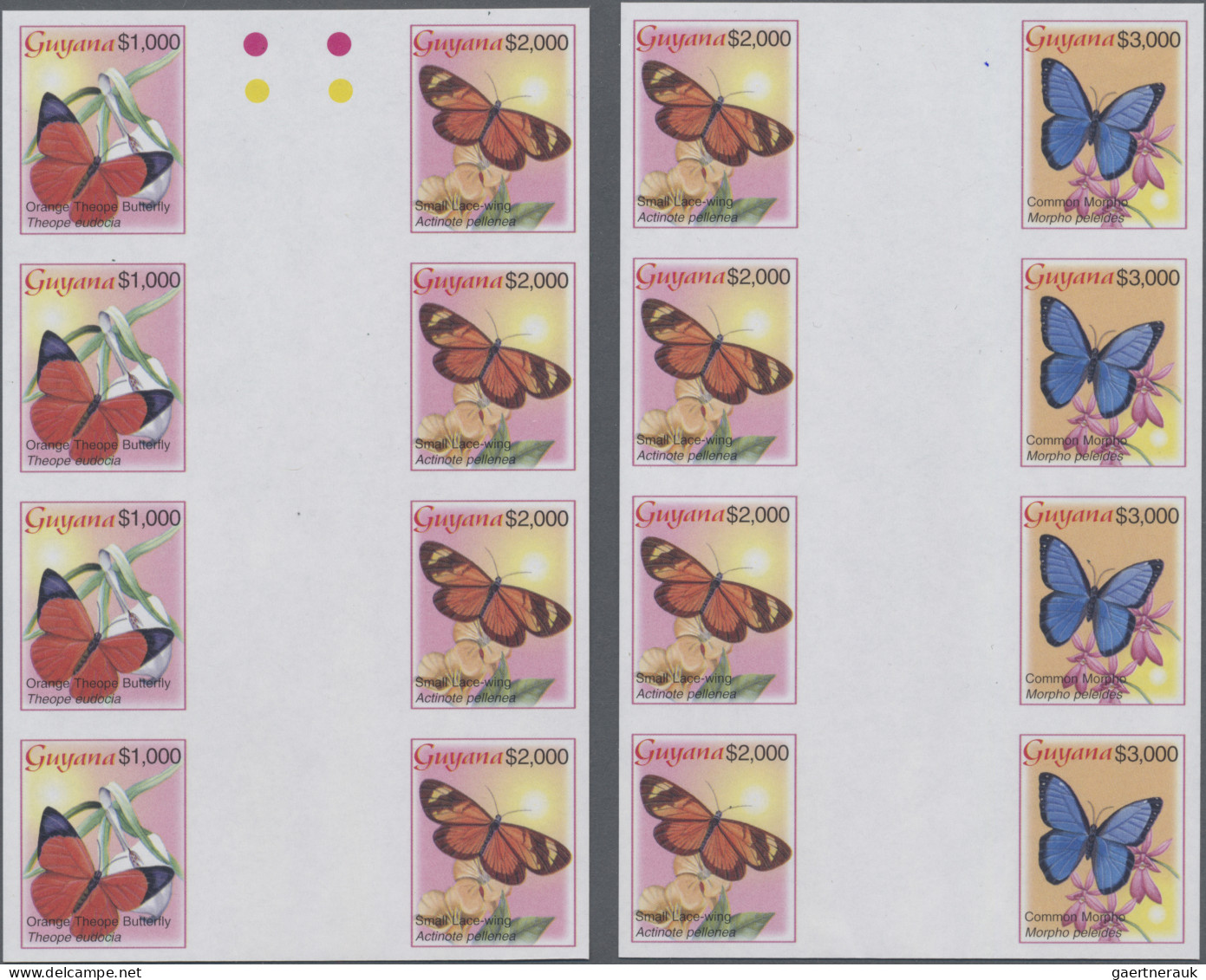 Thematics: Animals-butterflies: 2003, Guyana. Lot With 20 IMPERFORATE Sets (12 V - Butterflies