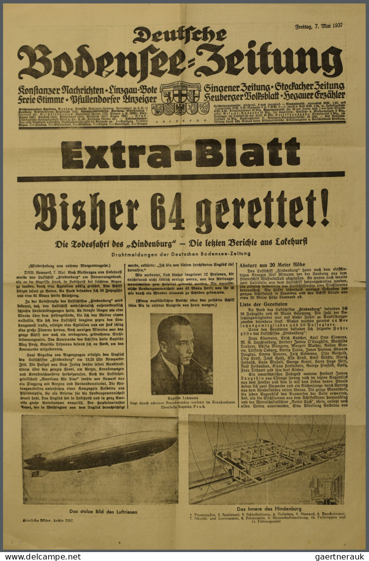 Thematics: Zeppelin: 1937, Lakehurst-Katastrophe, Zwei Zeitungs-Titelseiten Vom - Zeppelins