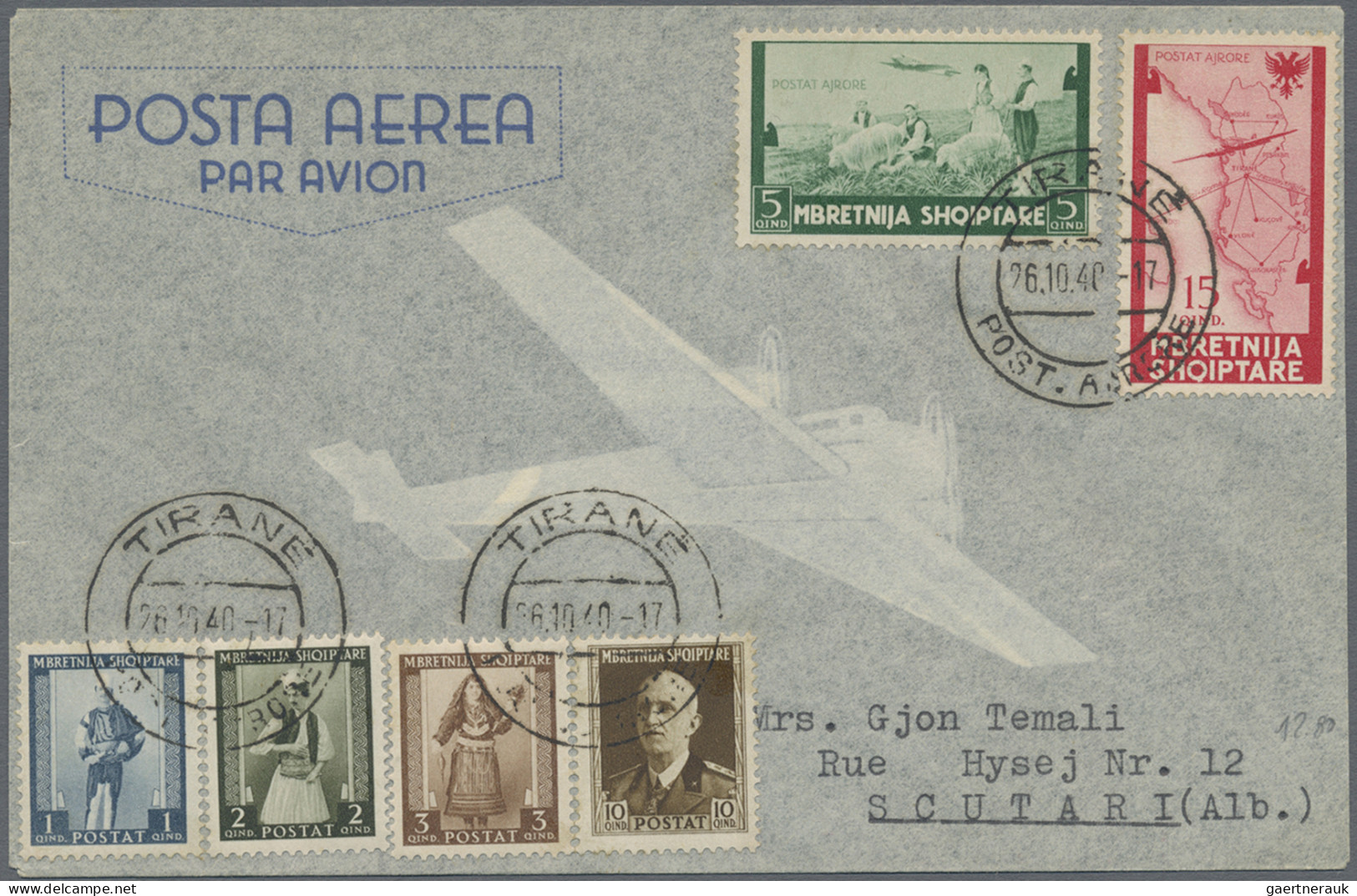 Albania: 1939/1943 Group Of 15 Covers And Picture Postcards To Italy, With Vario - Albanië