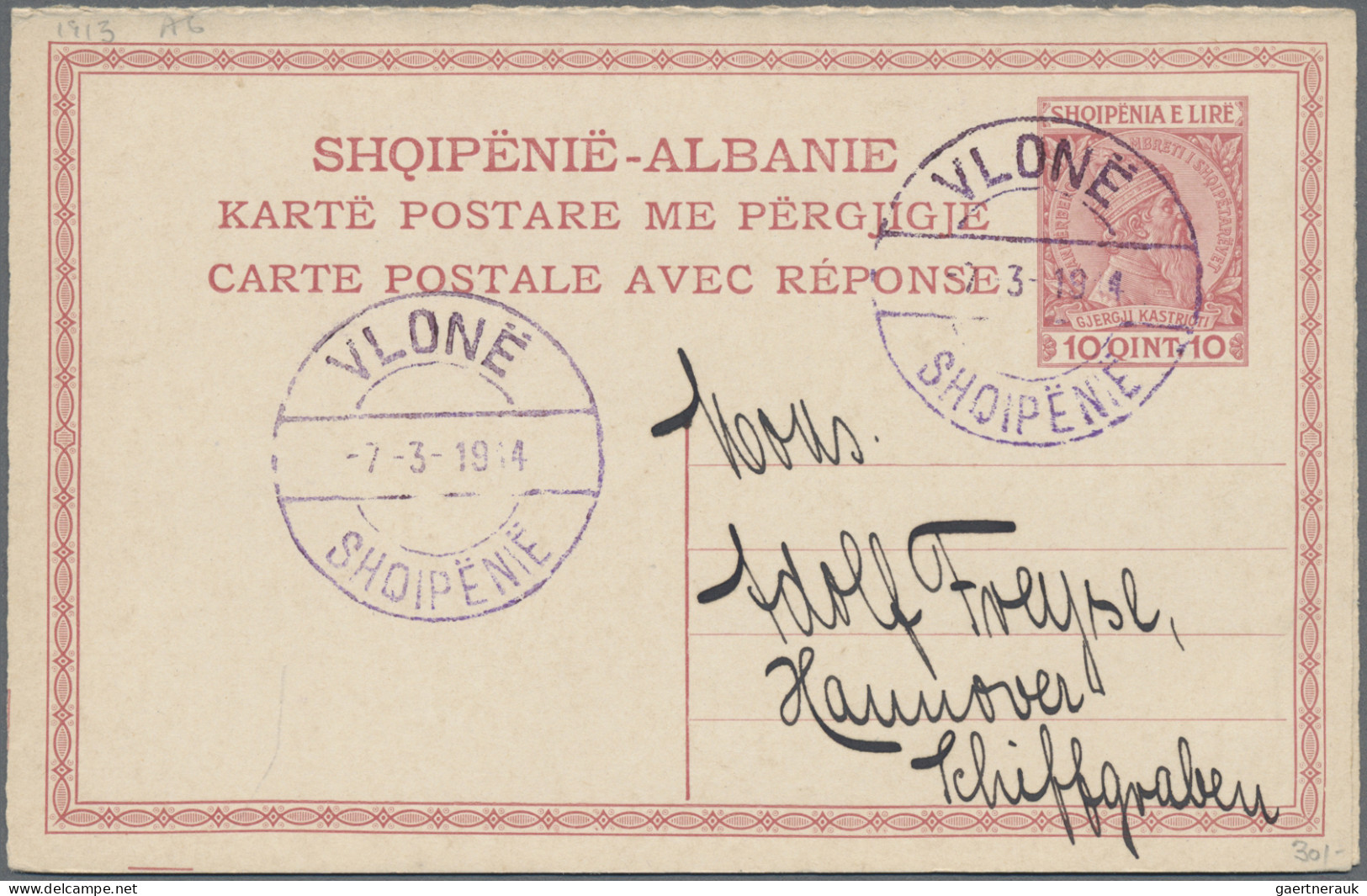 Albania - Postal Stationery: 1913, Postal Cards "Skanderbeg", Lot Of Eight Cards - Albanië