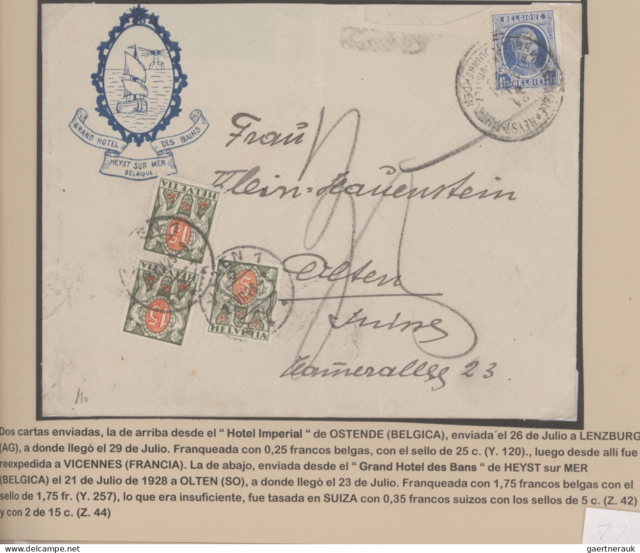 Belgium: 1914/1936 HOTEL MAIL: Eight Printed Covers From Various Belgian Hotels - Sammlungen