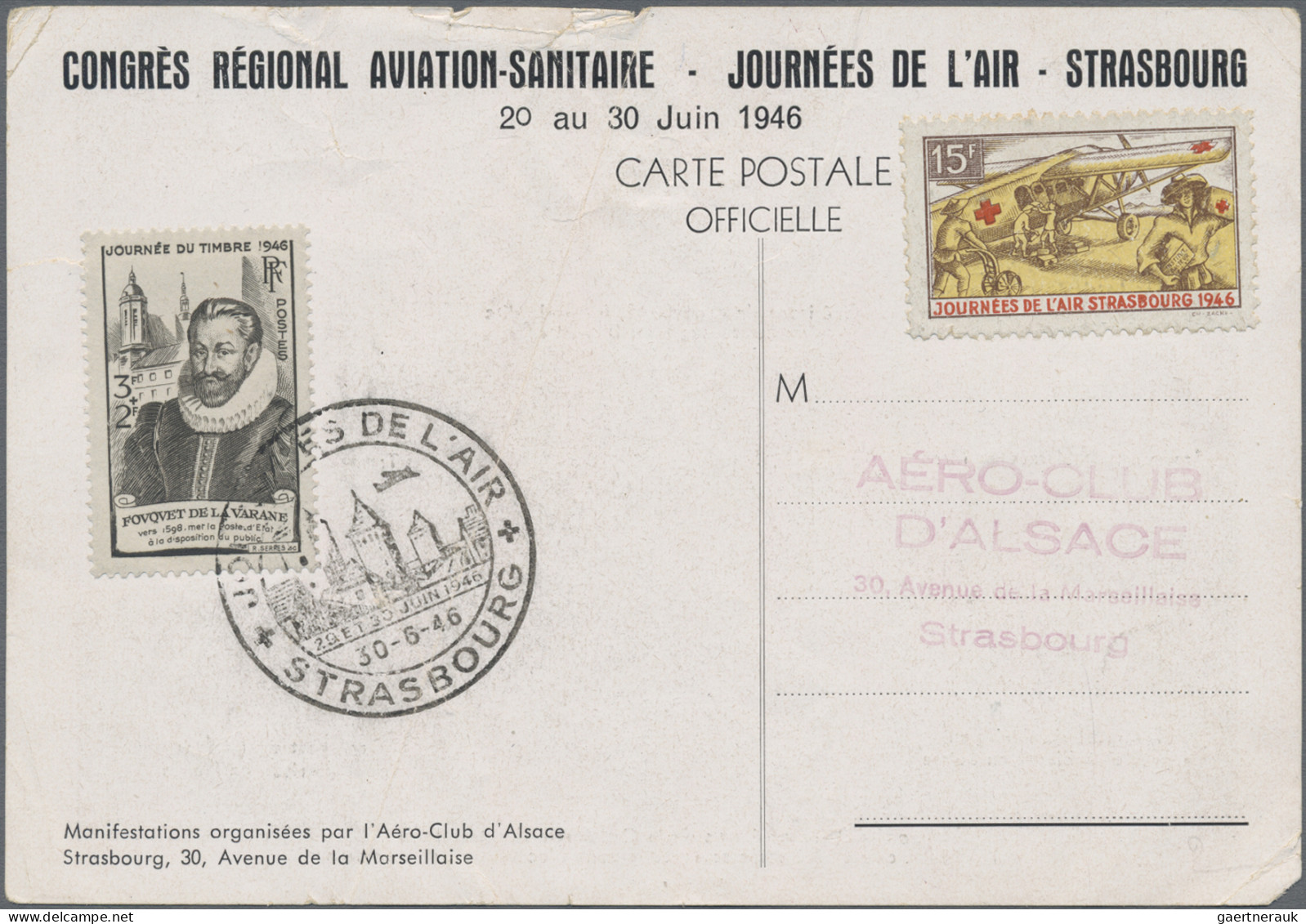 France: 1920/1946, Airmail-related, Lot Of Seven Covers/cards, Incl. 1920 Surcha - Sammlungen