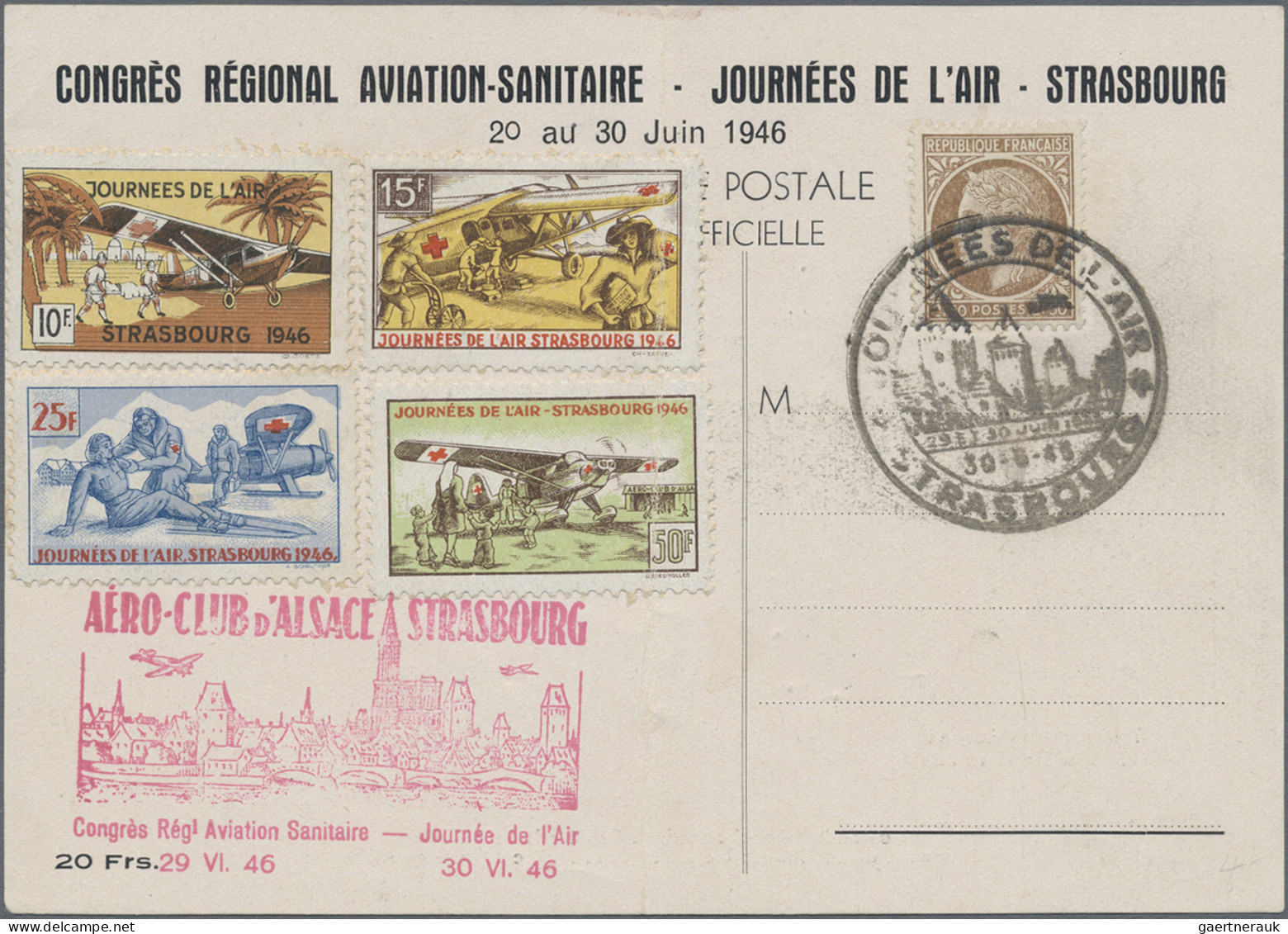 France: 1920/1946, Airmail-related, lot of seven covers/cards, incl. 1920 surcha