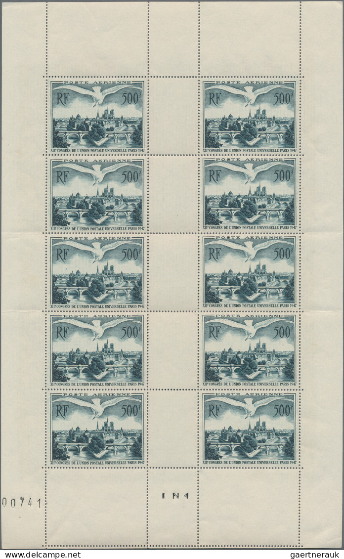 France: 1947, Flugpost 500 Fr. Graugrün Im Kompletten Kleinbogen Zu 10 Stück, Le - Collections