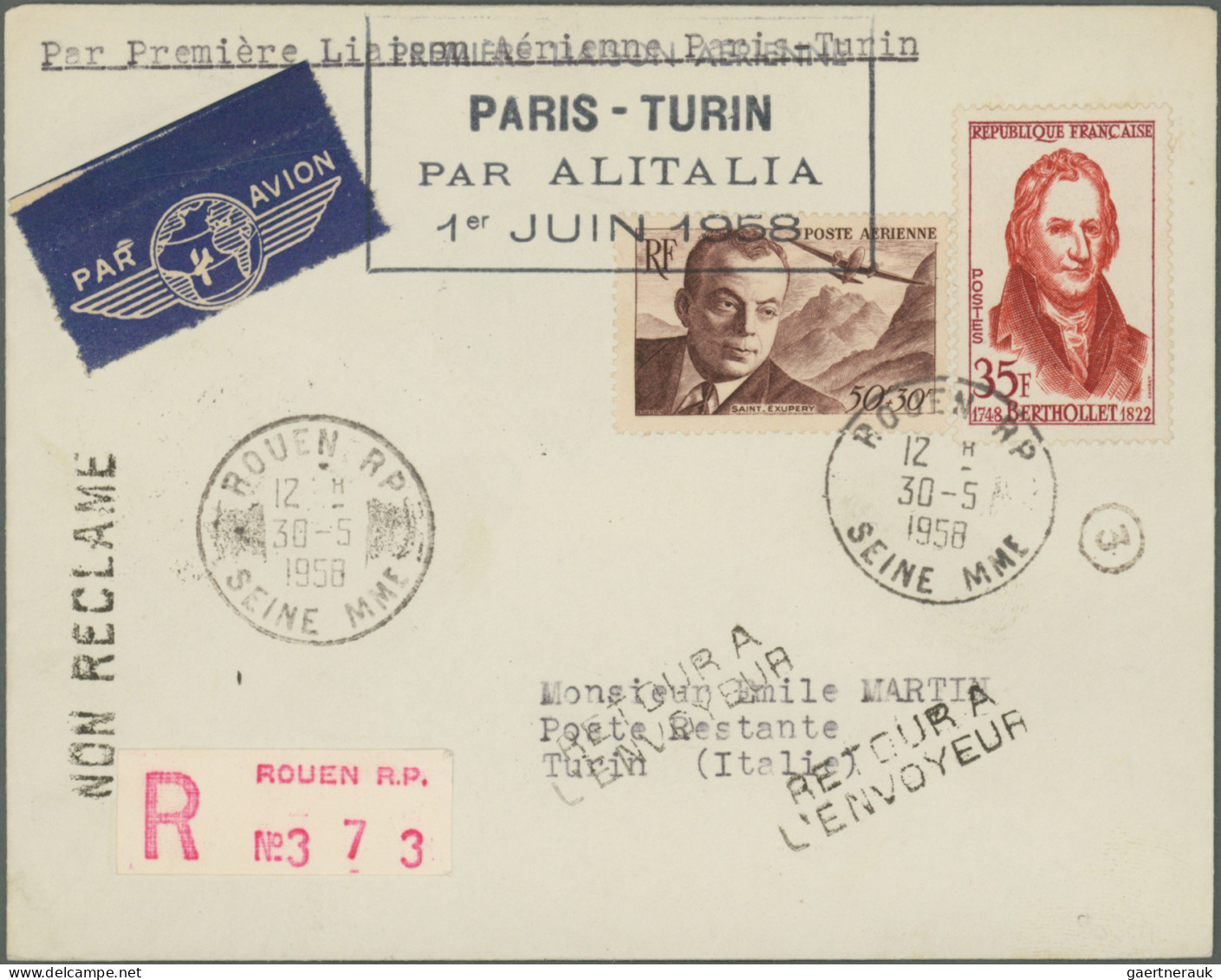 France: 1950/1959, FIRST AND SPECIAL FLIGHTS, Lot Of 63 Airmail Covers/cards Bea - Verzamelingen