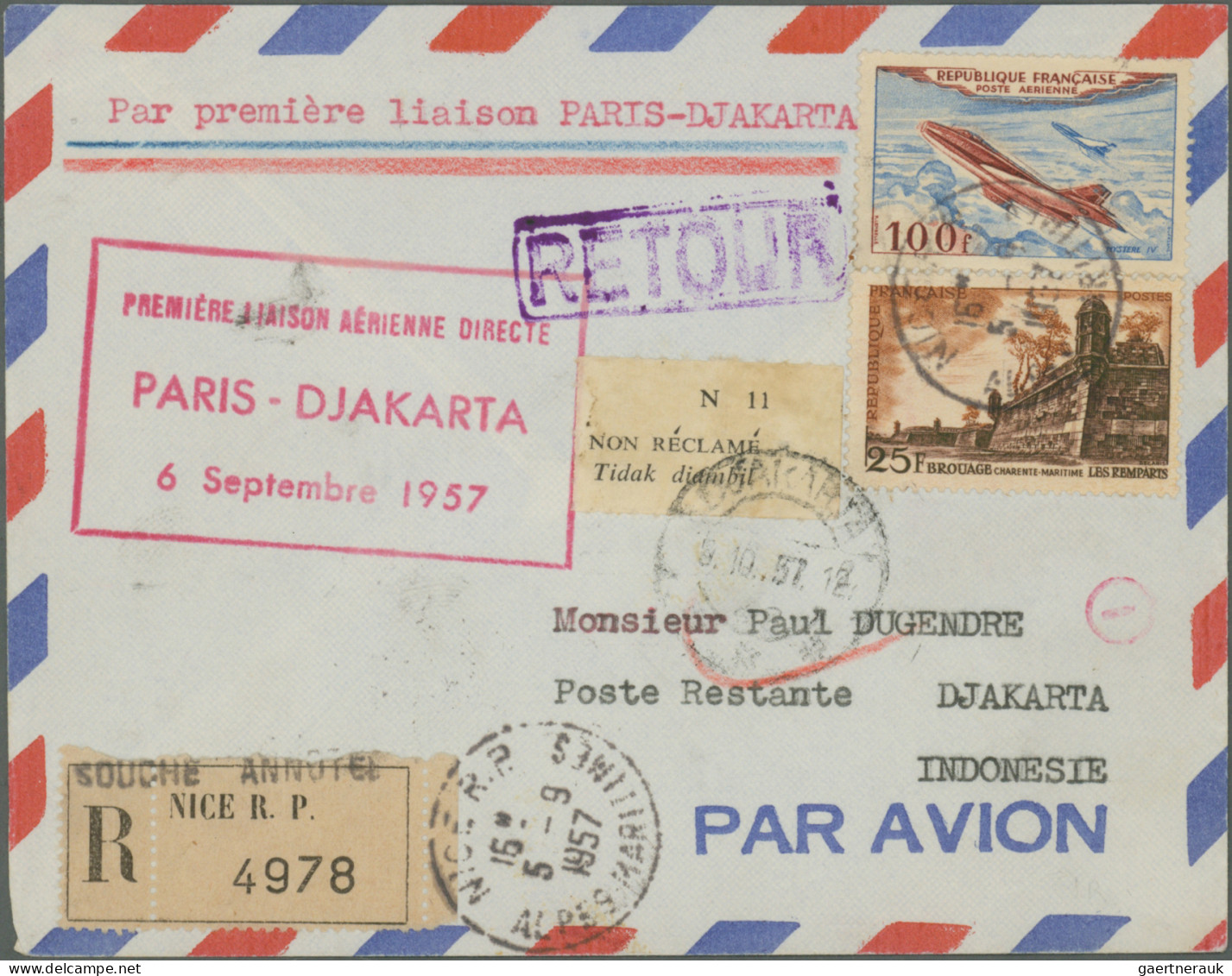 France: 1950/1959, FIRST AND SPECIAL FLIGHTS, Lot Of 63 Airmail Covers/cards Bea - Sammlungen