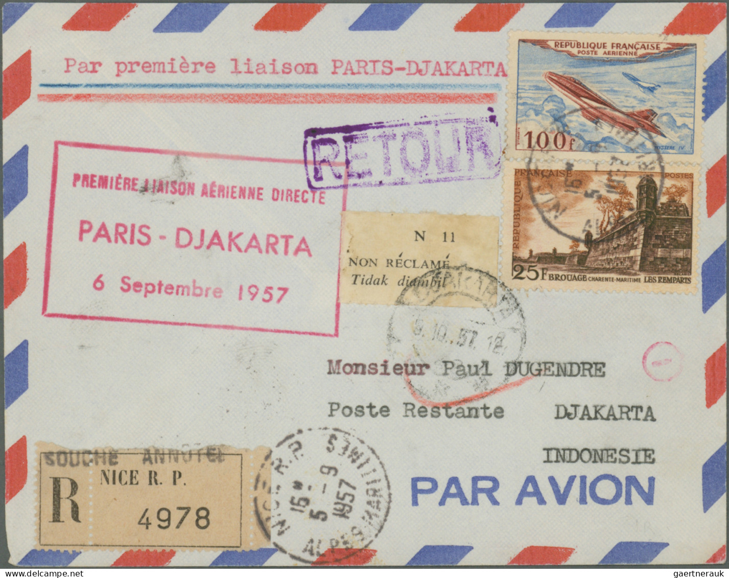 France: 1950/1959, FIRST AND SPECIAL FLIGHTS, Lot Of 63 Airmail Covers/cards Bea - Collections