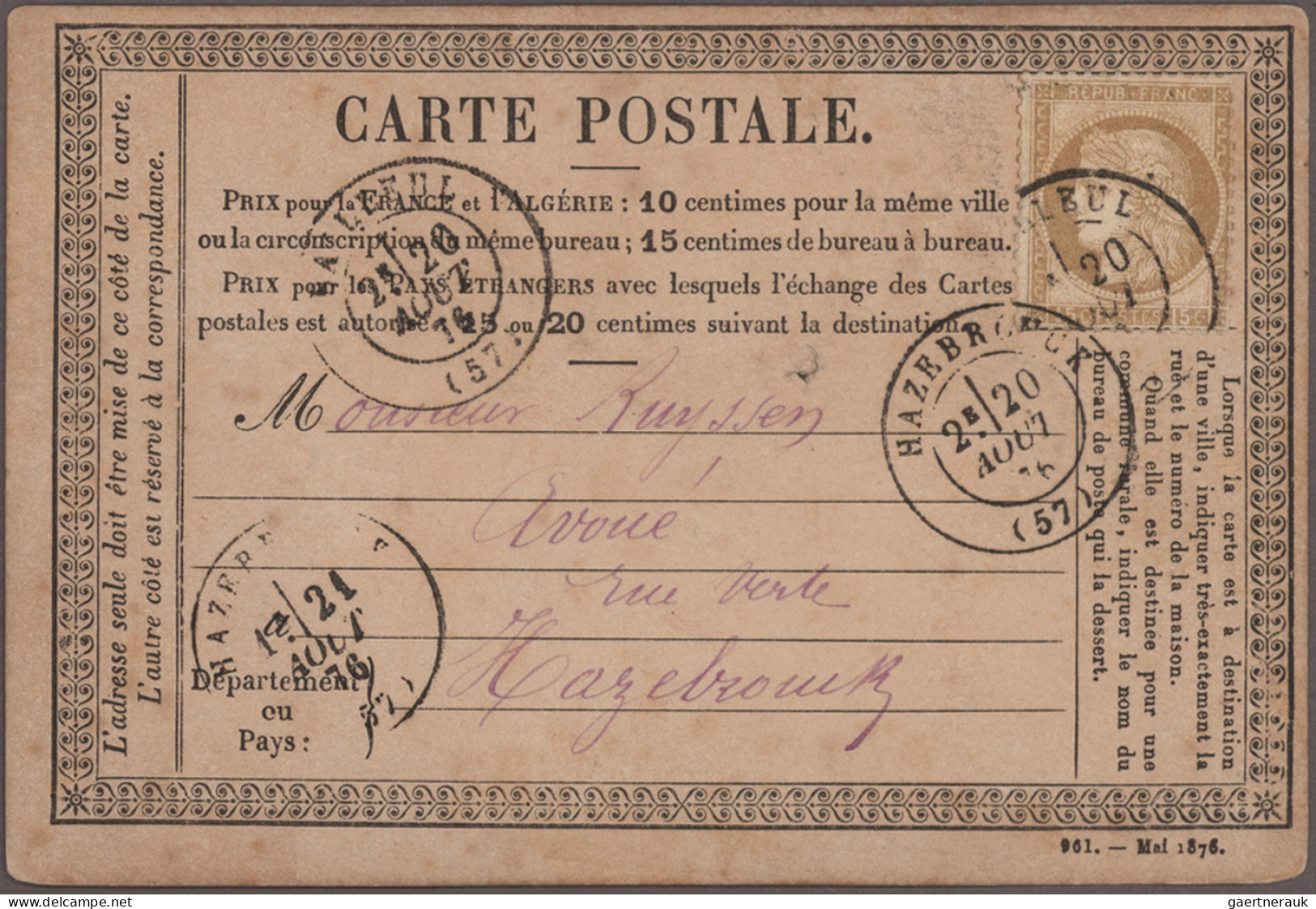 France - Postal Stationery: 1873/1878, Assortment Of Apprx. 80 Used Stationery C - Autres & Non Classés