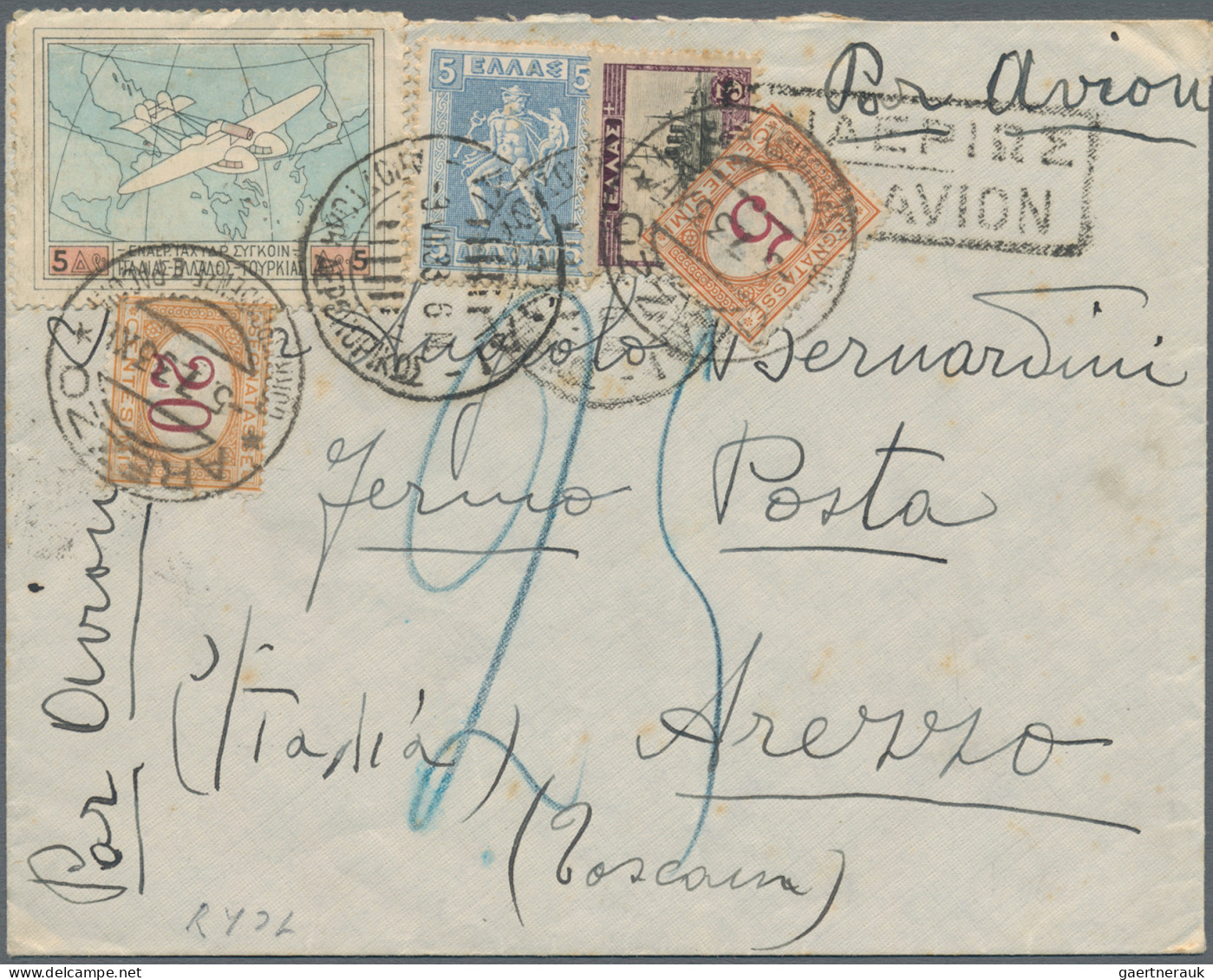 Greece: 1927/1934, Lot Of Five Airmail Covers, Thereof Four Bearing Frankings Of - Brieven En Documenten