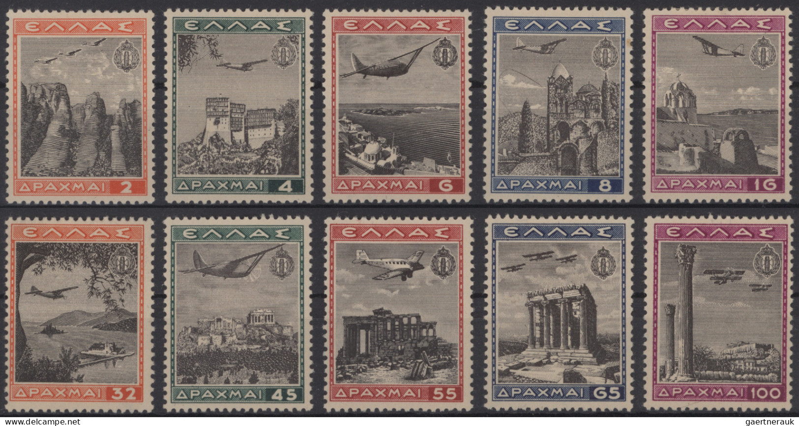 Greece: 1933/1944, Four Airmail Issues Mint: Michel Nos. 352/354, 355/361, 362/3 - Nuevos