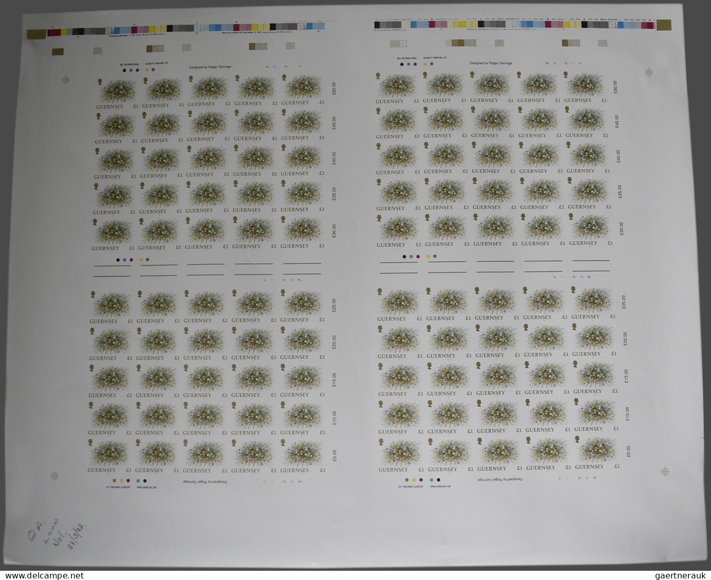 Guernsey: 1992/1995. Complete Set (10 Values) In IMPERFORATE Printing Sheets Of - Guernsey