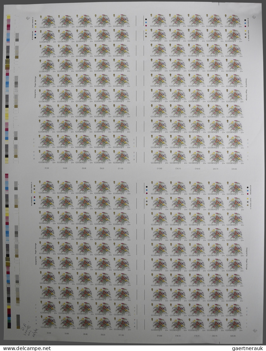 Guernsey: 1992/1995. Complete Set (10 Values) In IMPERFORATE Printing Sheets Of - Guernesey