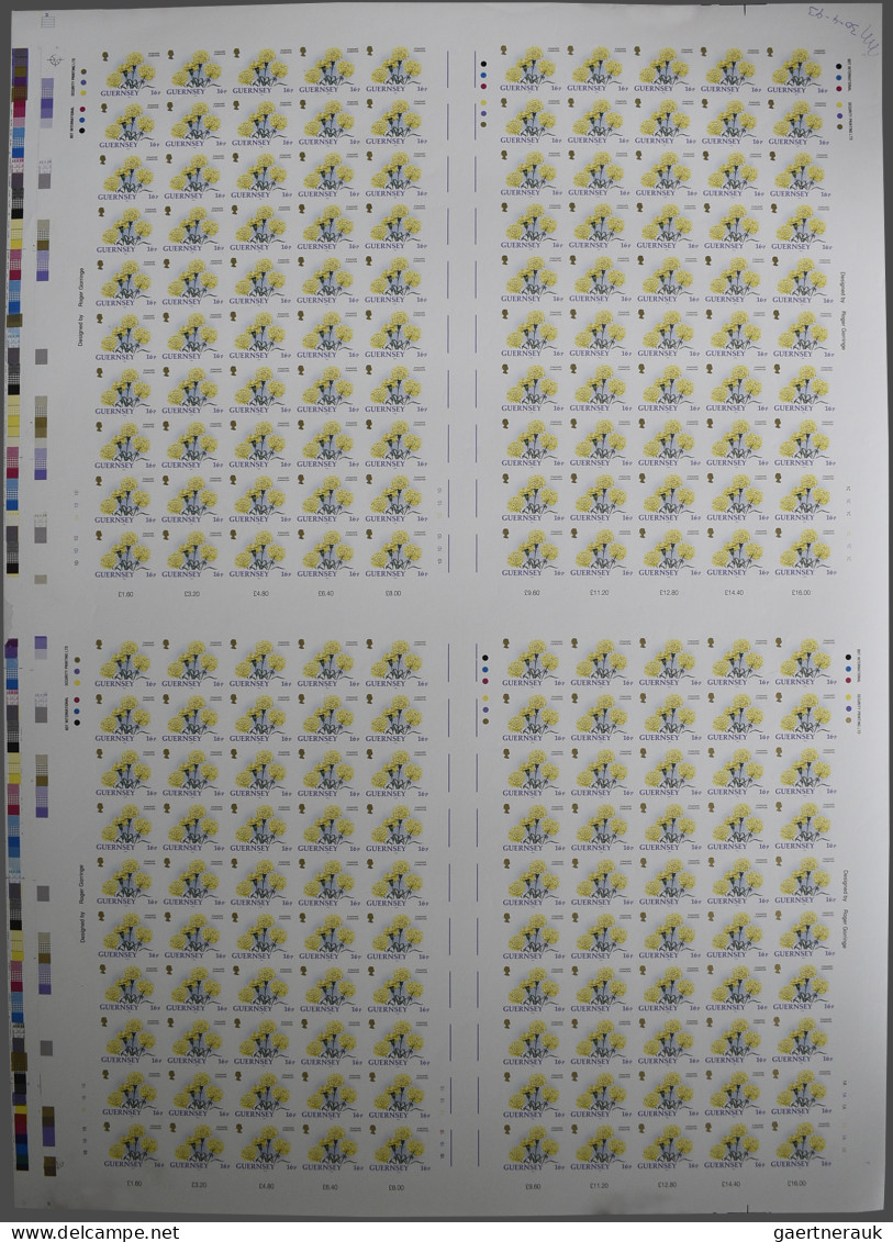 Guernsey: 1992/1995. Complete set (10 values) in IMPERFORATE printing sheets of