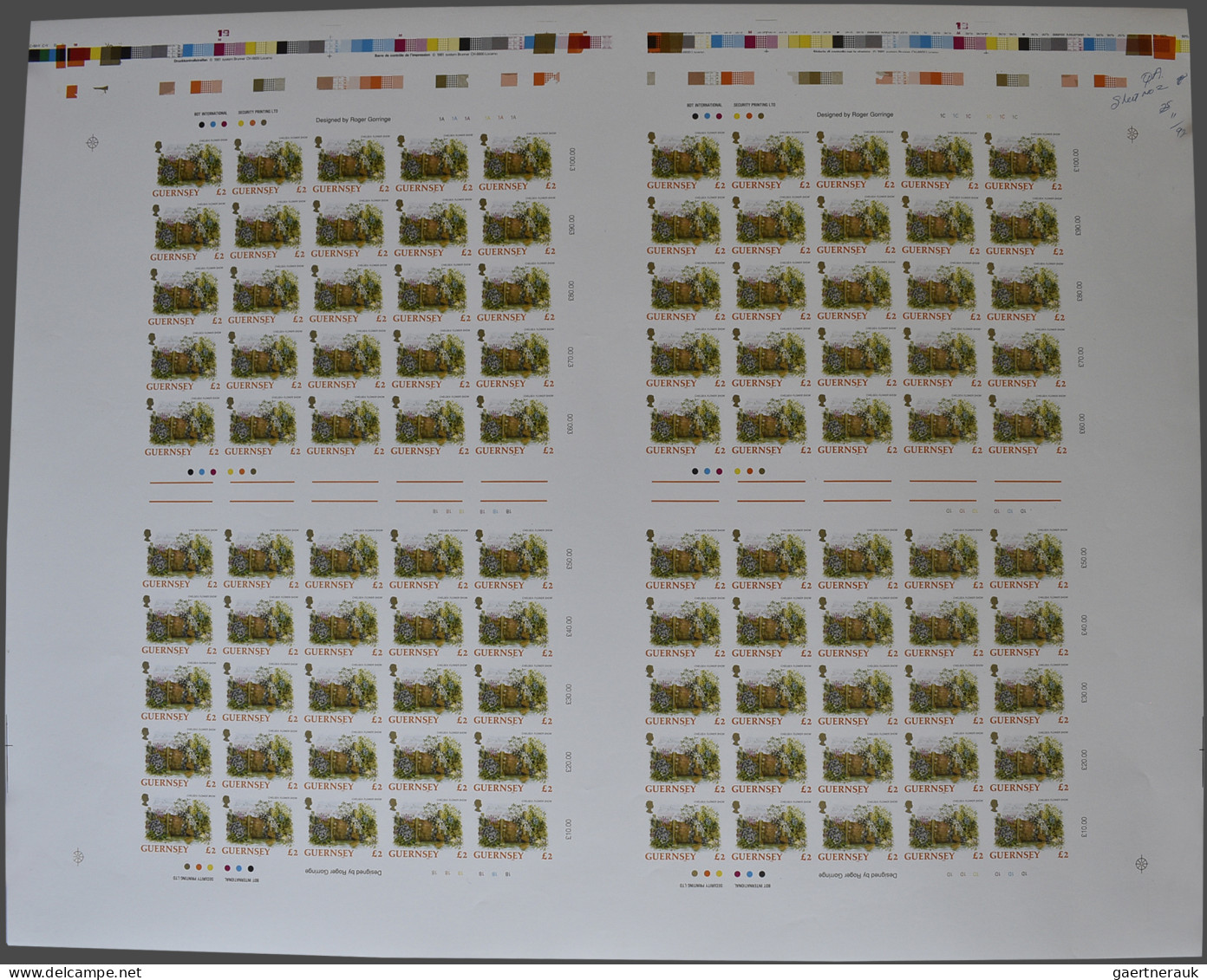 Guernsey: 1993. Complete Set (10 Values) In IMPERFORATE Printing Sheets Of 200 S - Guernsey