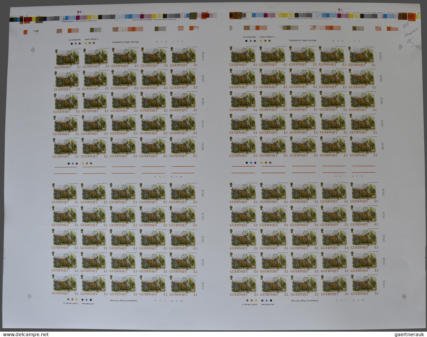 Guernsey: 1993. Complete Set (10 Values) In IMPERFORATE Printing Sheets Of 200 S - Guernesey