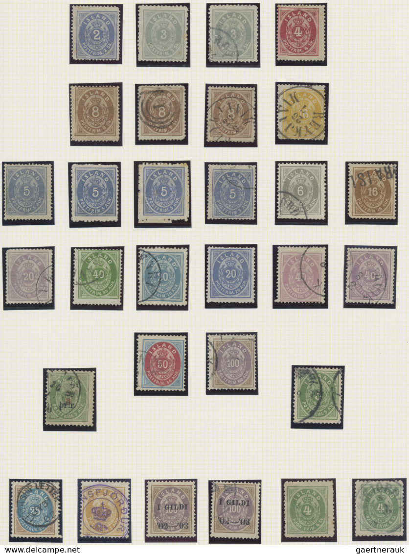 Iceland: 1873/1902, Used And Unused Collection Of 30 Stamps On Album Page, Sligh - Autres & Non Classés