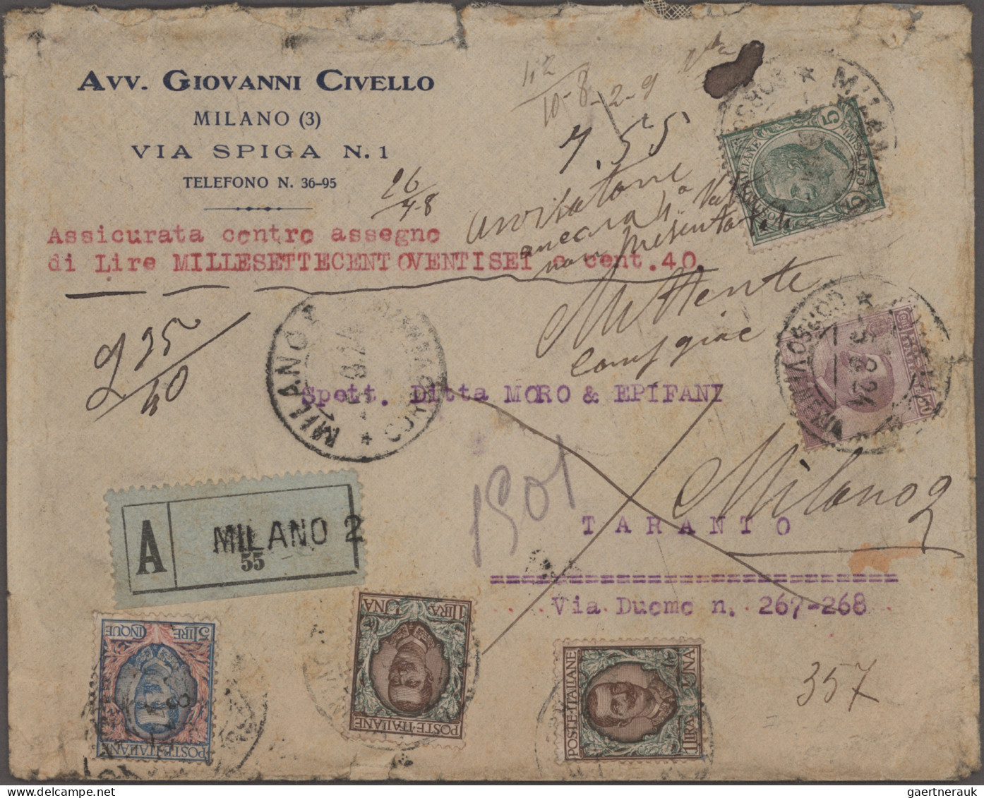 Italy: 1876/1944, Collection Of 47 Covers/cards With Several Interesting Items, - Verzamelingen