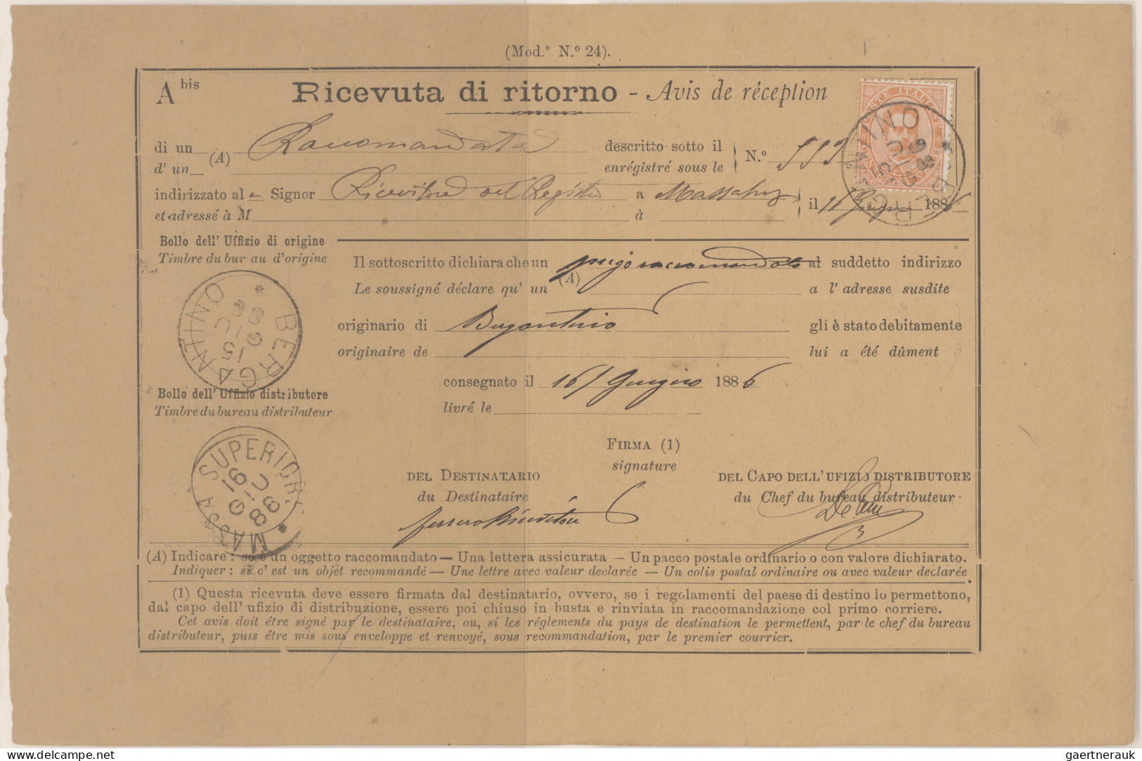 Italy: 1886/2000 (ca), "Ricivuta Di Ritorno" ("avis De Reception", Return Receip - Sammlungen