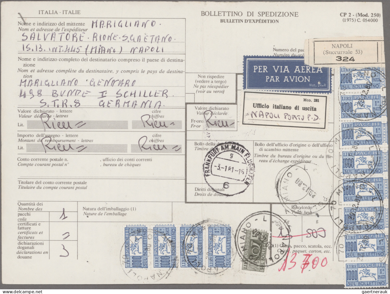 Italy - Postal Stationary: 1878/1990 (ca), Ca. 180-200 Used "Bullettino Di Spedi - Stamped Stationery