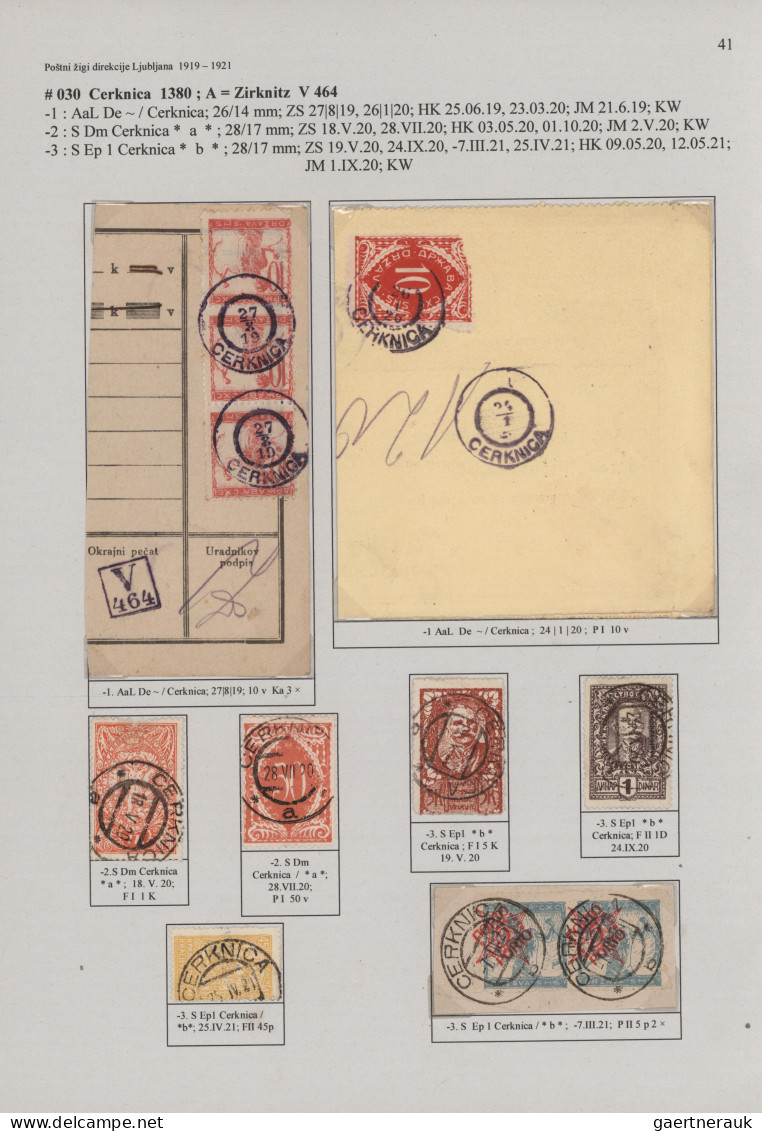 Yugoslavia: 1919/1921, POSTMARKS OF SLOVENIA, Extraordinary Top Collection Of Th - Lettres & Documents