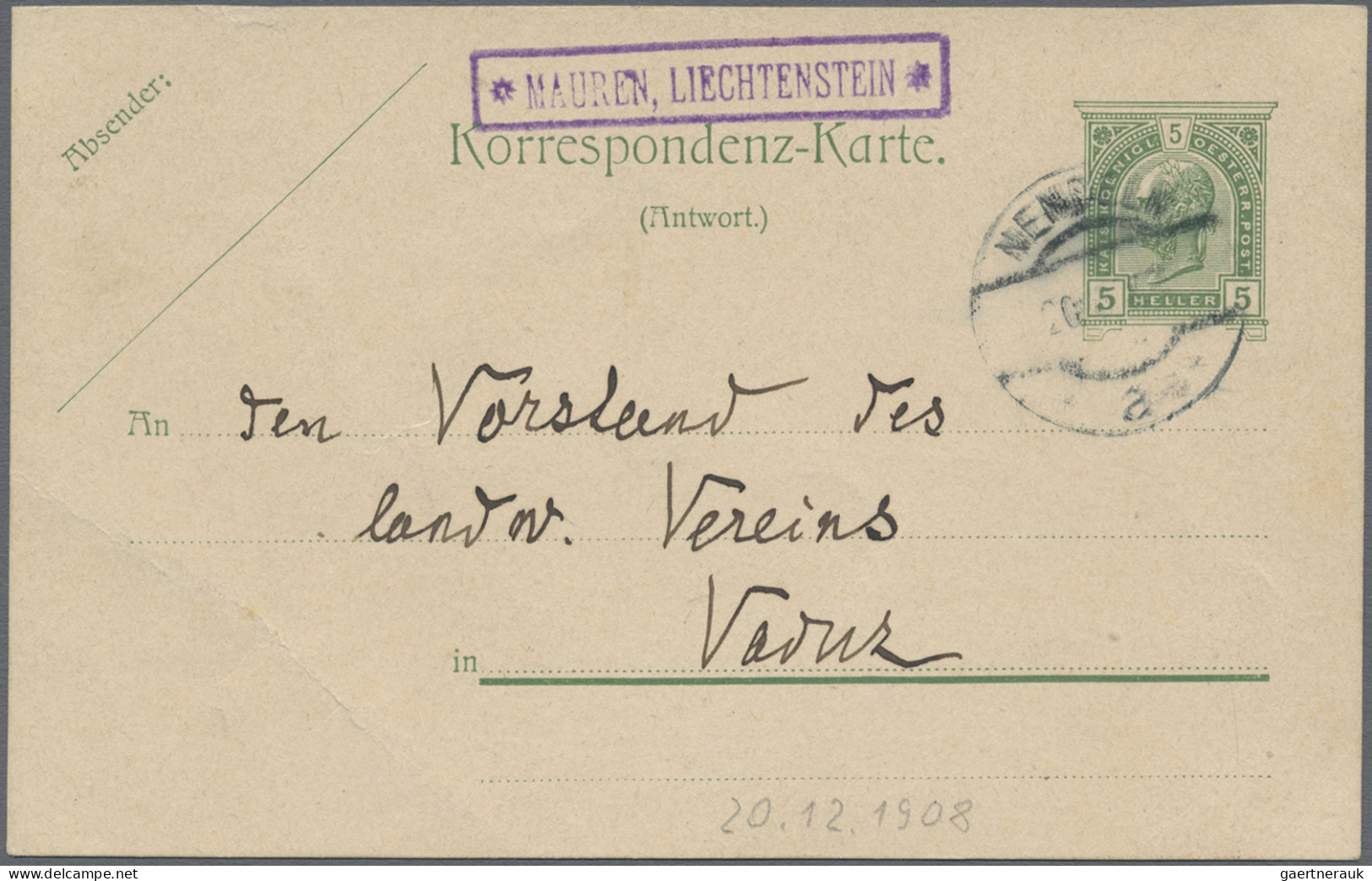 Liechtenstein: 1908/1921, Posten Mit 23 Zum Teil Interessanten Belegen, Dabei Au - Sammlungen