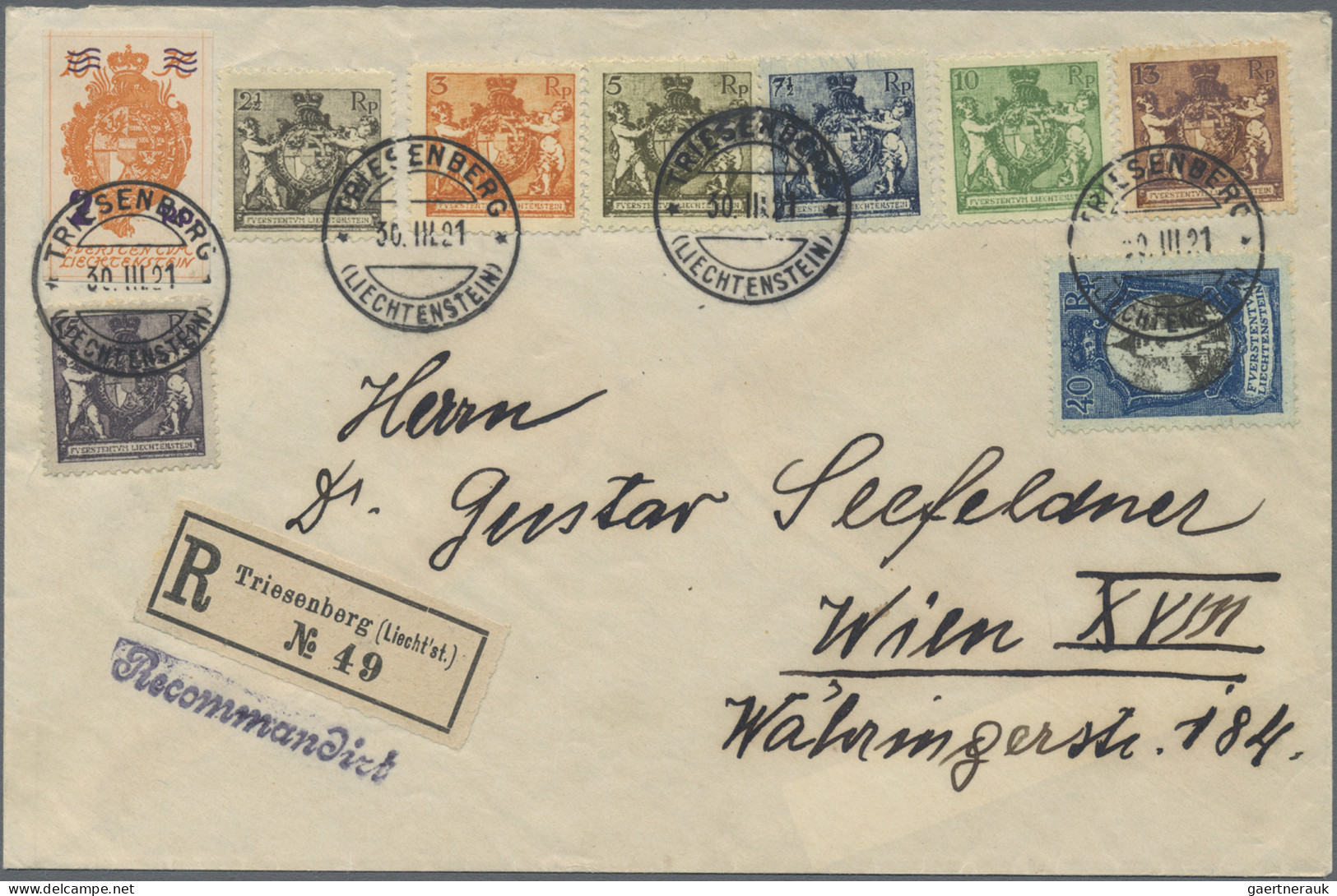 Liechtenstein: 1908/1921, Posten mit 23 zum Teil interessanten Belegen, dabei au