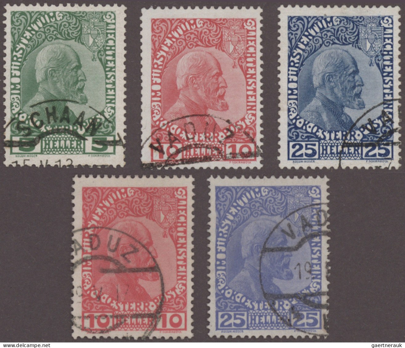 Liechtenstein: 1912-29/1953: Lot Mit 12 Gebrauchten Marken Und Einer GA, Dabei F - Sammlungen