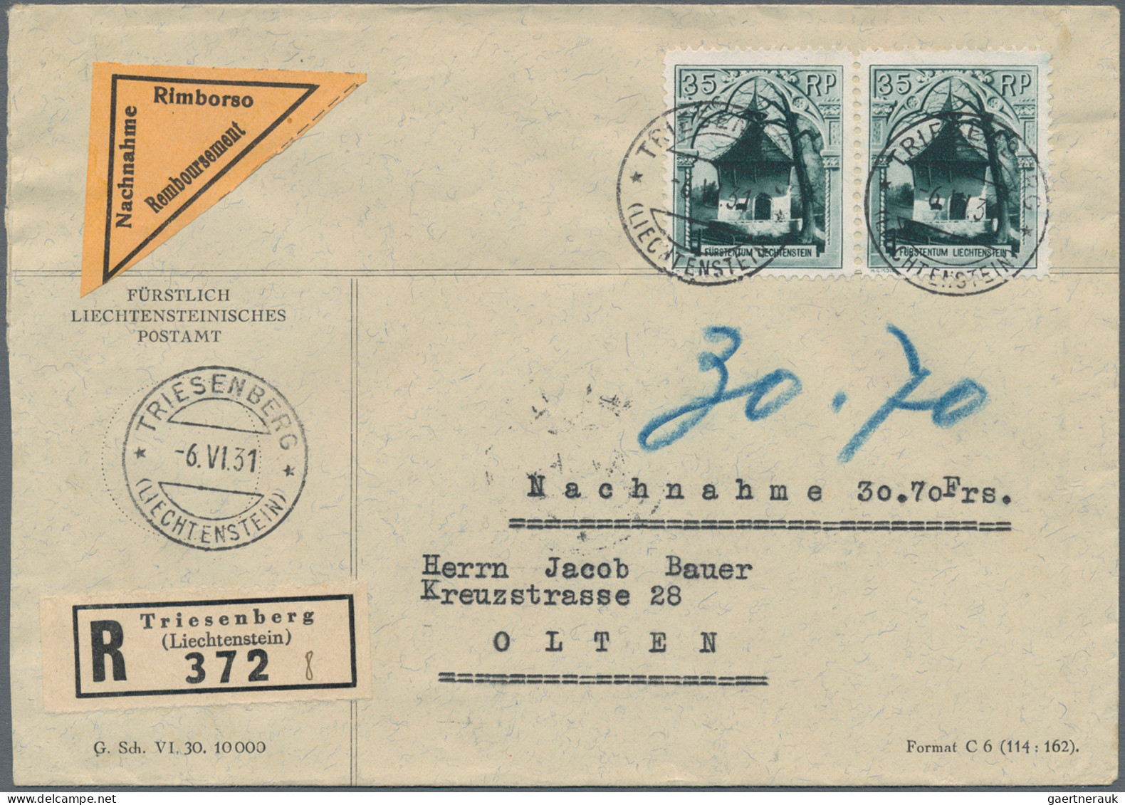 Liechtenstein: 1930, Sauberes Lot über 30 Briefen Und Karten Der Kosel-Freimarke - Lotes/Colecciones