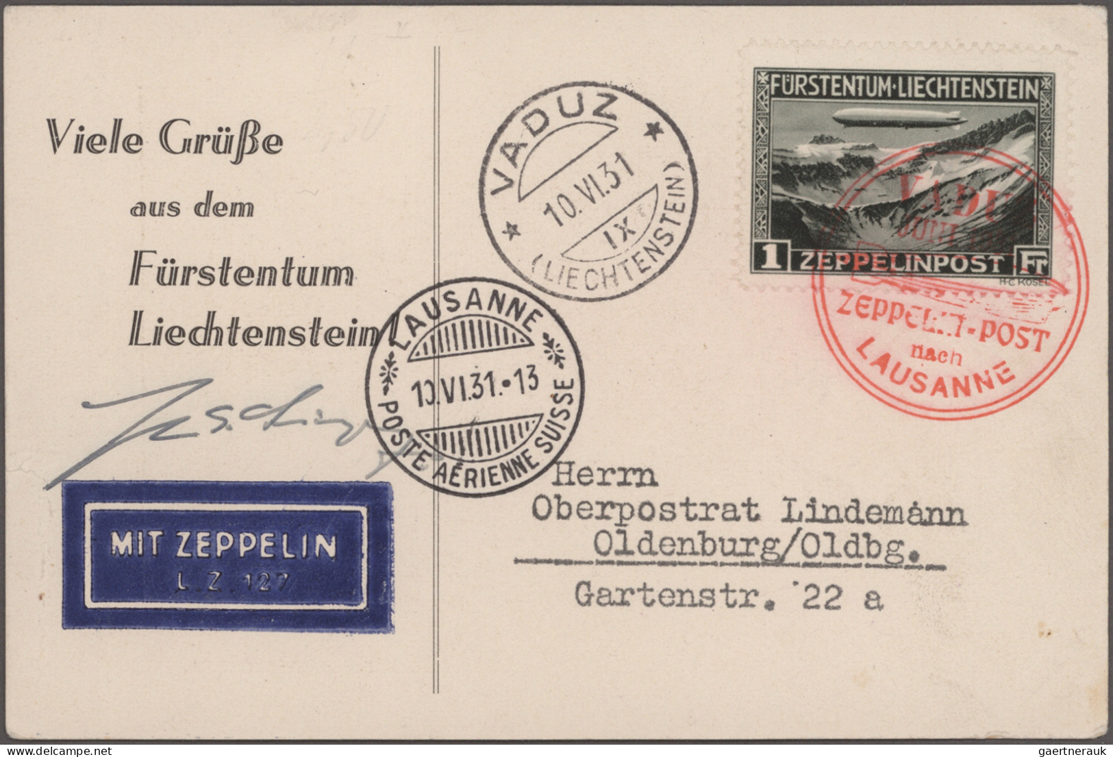 Liechtenstein: 1930-36 Kollektion Von 8 Flugpost- Bzw. Zeppelinbelegen, Dabei Ko - Verzamelingen