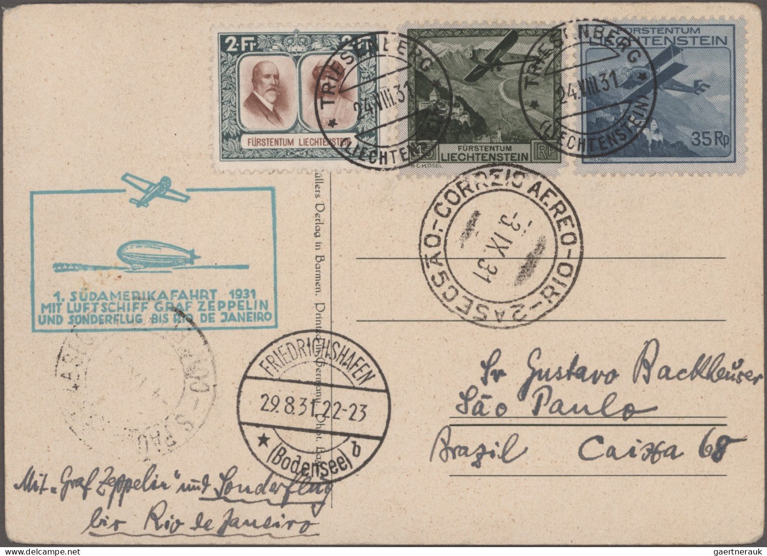 Liechtenstein: 1930-36 Kollektion Von 8 Flugpost- Bzw. Zeppelinbelegen, Dabei Ko - Collections