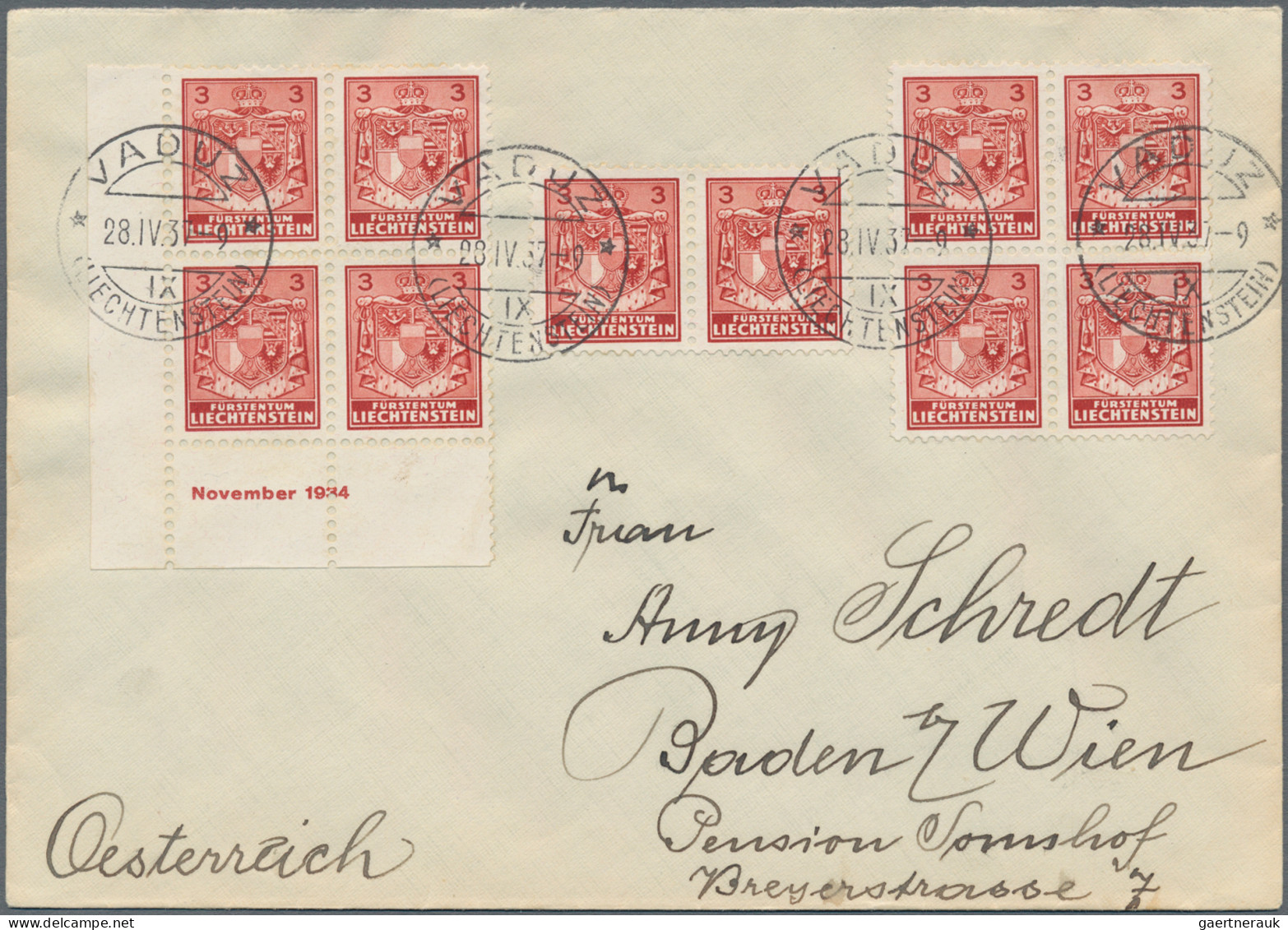 Liechtenstein: 1934, sauberes Lot mit 25 Briefen und Karten der Kosel II-Freimar