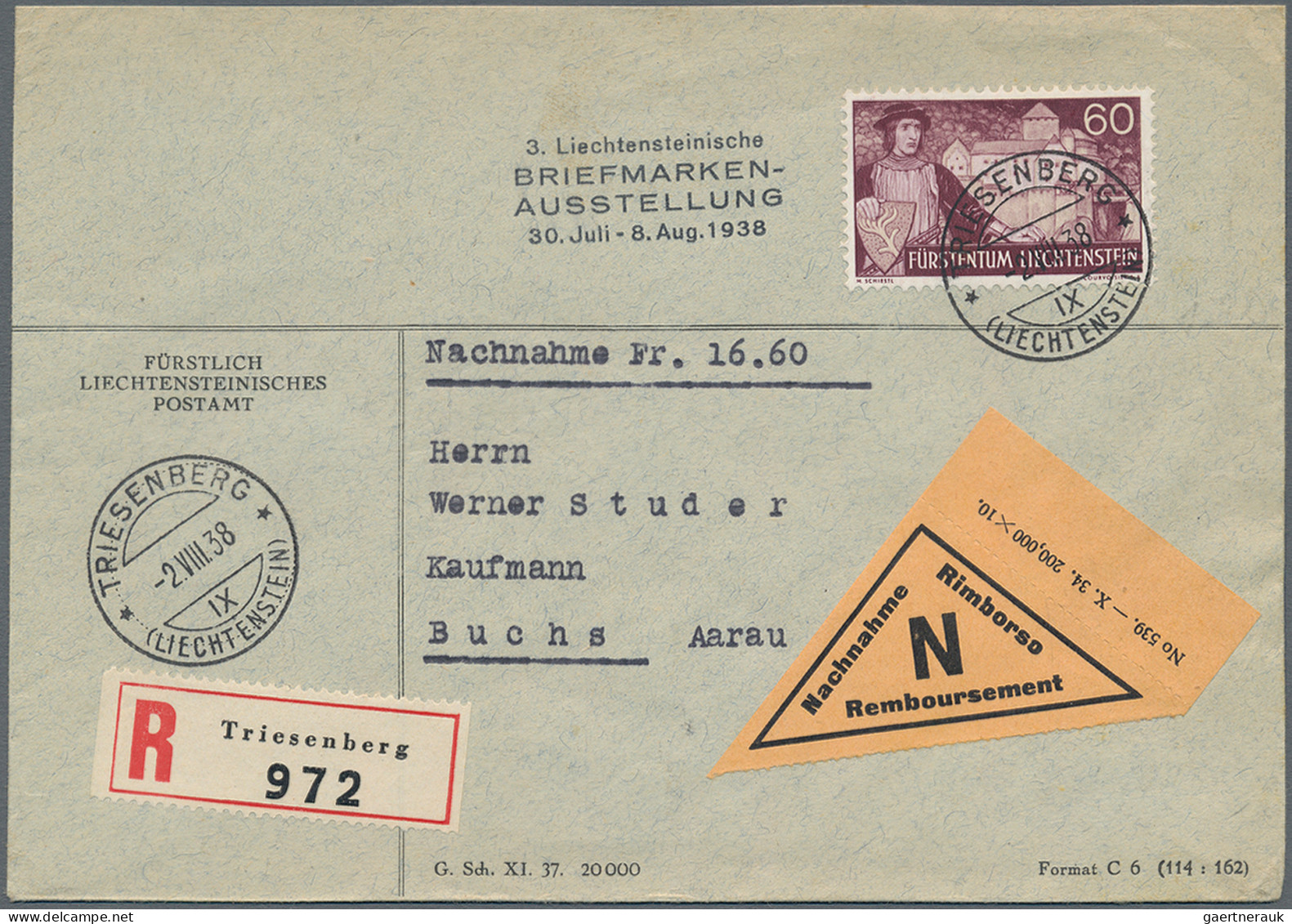 Liechtenstein: 1937, sauberes Lot mit 36 Briefen und Karten der Schiestl-Freimar