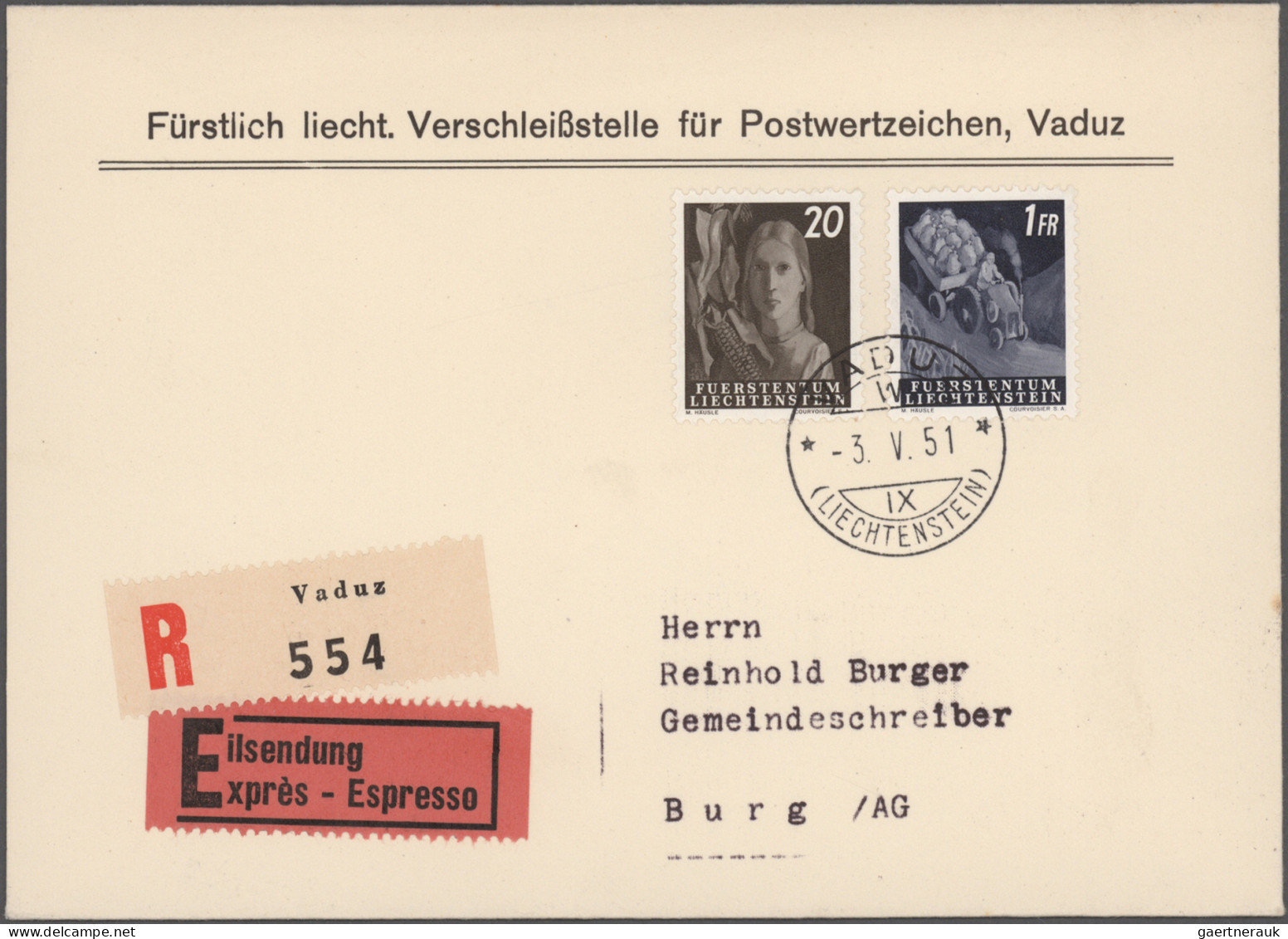 Liechtenstein: 1945/1990, umfangreiche Sammlung bis ca. 1962 mit vielen Briefen