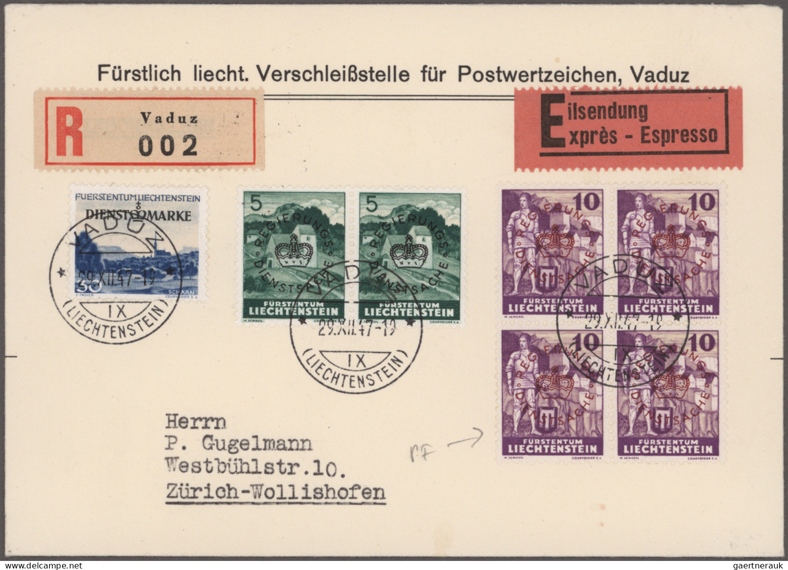 Liechtenstein - Dienstmarken: 1934/1947, Umfangreiche Sammlung Der 3 Verschieden - Dienstmarken