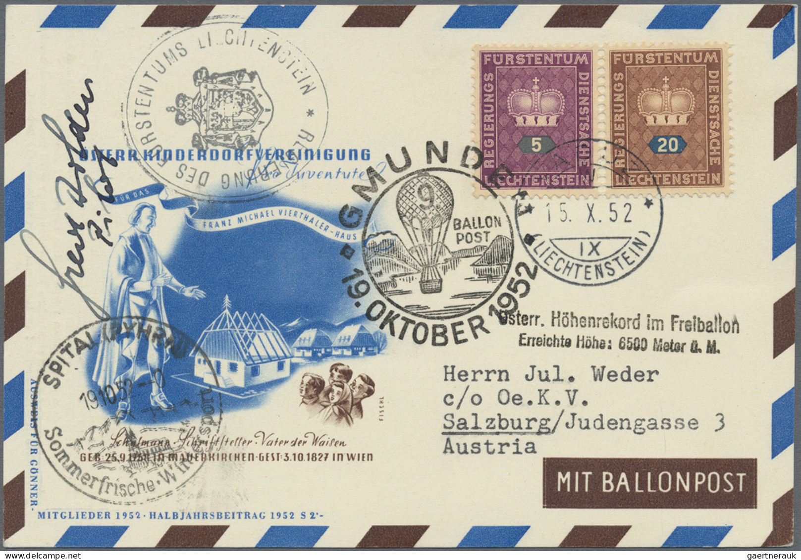 Liechtenstein - Dienstmarken: 1935/1960, Lot Mit 8 Sauberen Belegen Ballonpost D - Dienstzegels