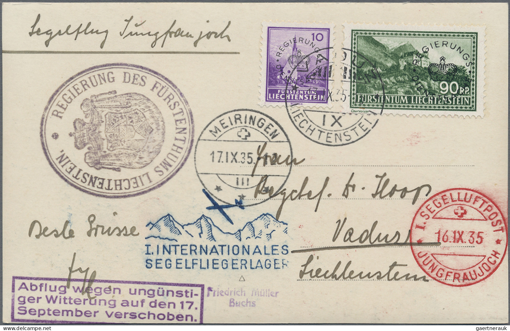 Liechtenstein - Dienstmarken: 1935/1960, Lot Mit 8 Sauberen Belegen Ballonpost D - Oficial