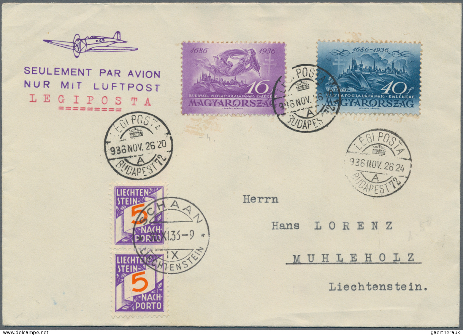 Liechtenstein - Portomarken: 1926/1940, Portomarken II, 5-40 Rp.Ziffer im Band a