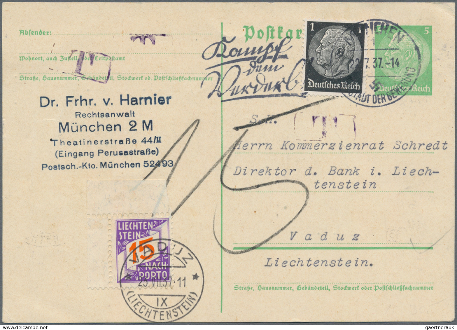 Liechtenstein - Portomarken: 1928/1938, Portomarken II, Ziffer Im Band 5 - 50 Rp - Taxe