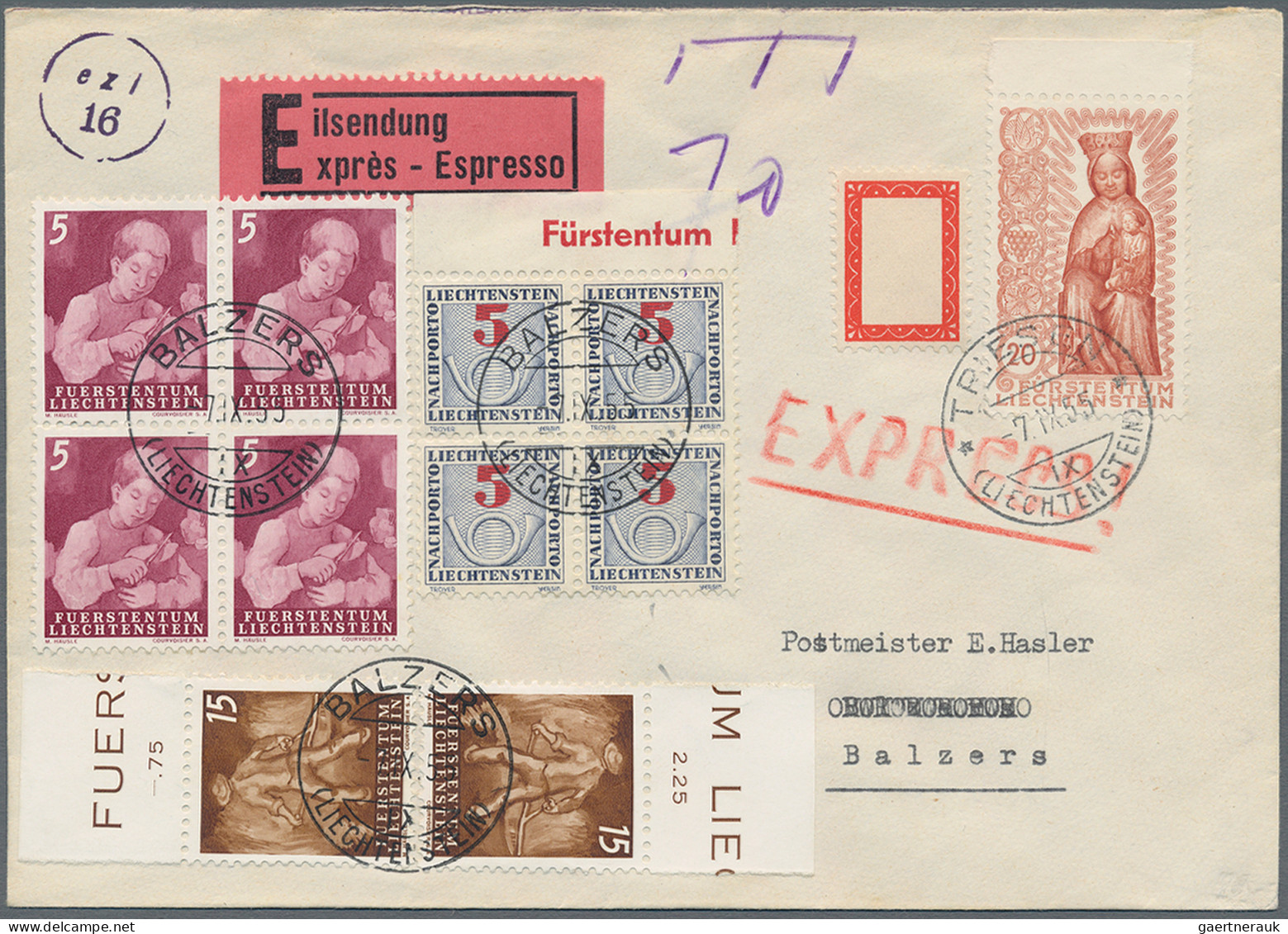 Liechtenstein - Portomarken: 1943/1955, Portomarken III, Ziffer Mit Posthorn 5 - - Strafportzegels