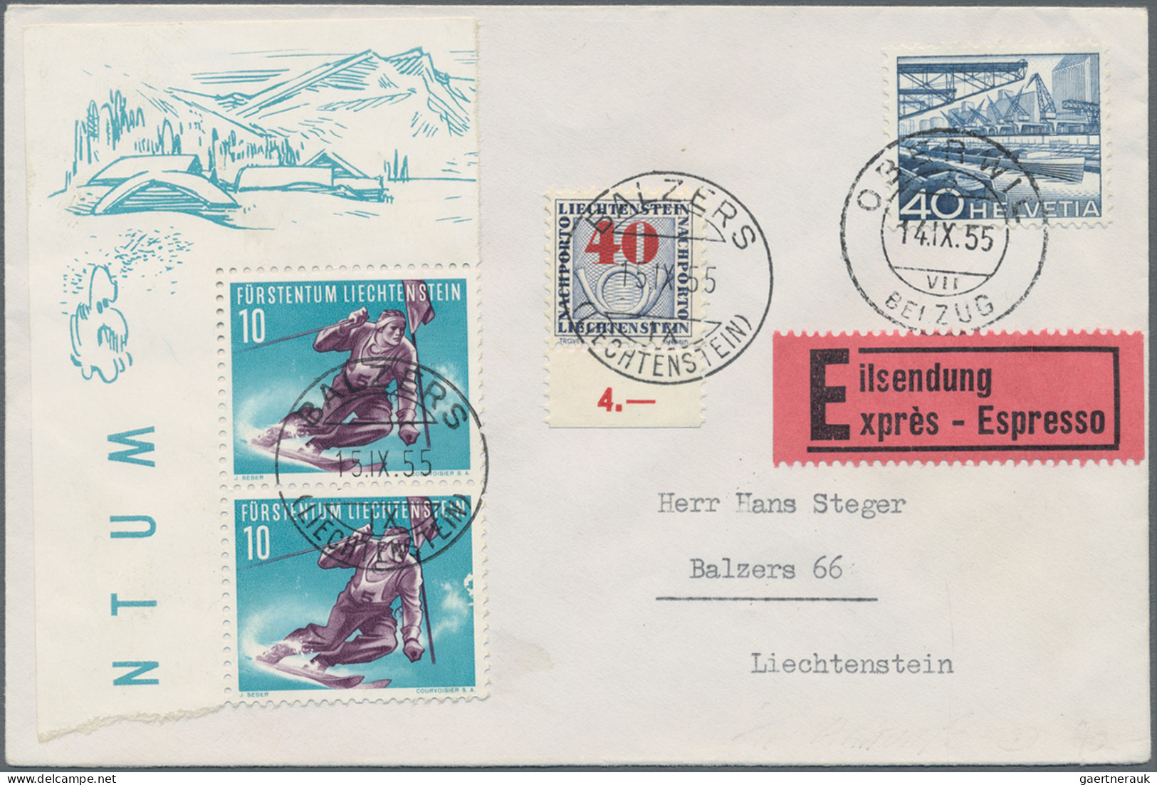 Liechtenstein - Portomarken: 1943/1955, Portomarken III, Ziffer Mit Posthorn 5 - - Strafportzegels