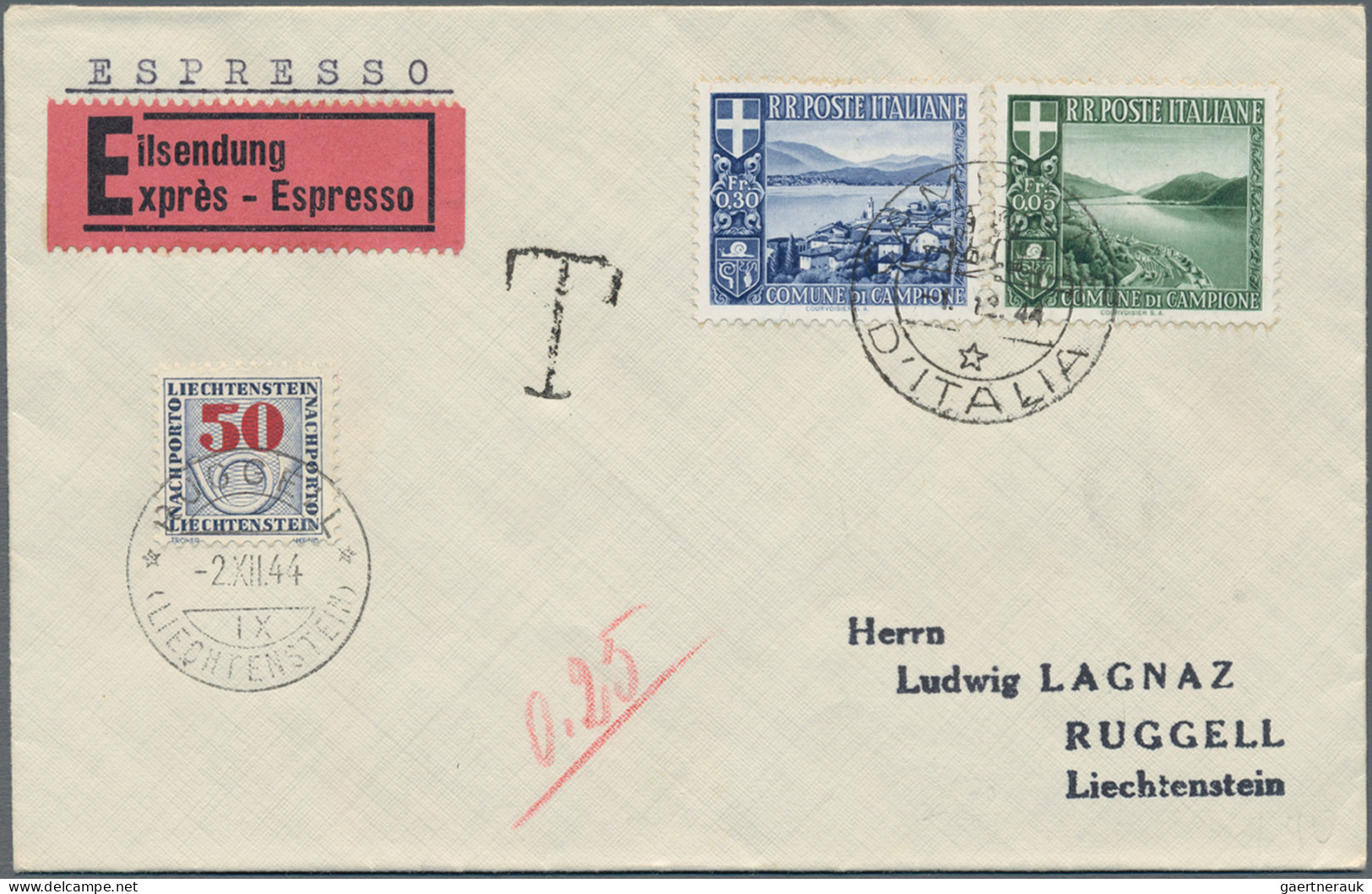 Liechtenstein - Portomarken: 1944/1948, Lot Mit 6 Unterfrankierten Eil- Bzw. R-E - Portomarken