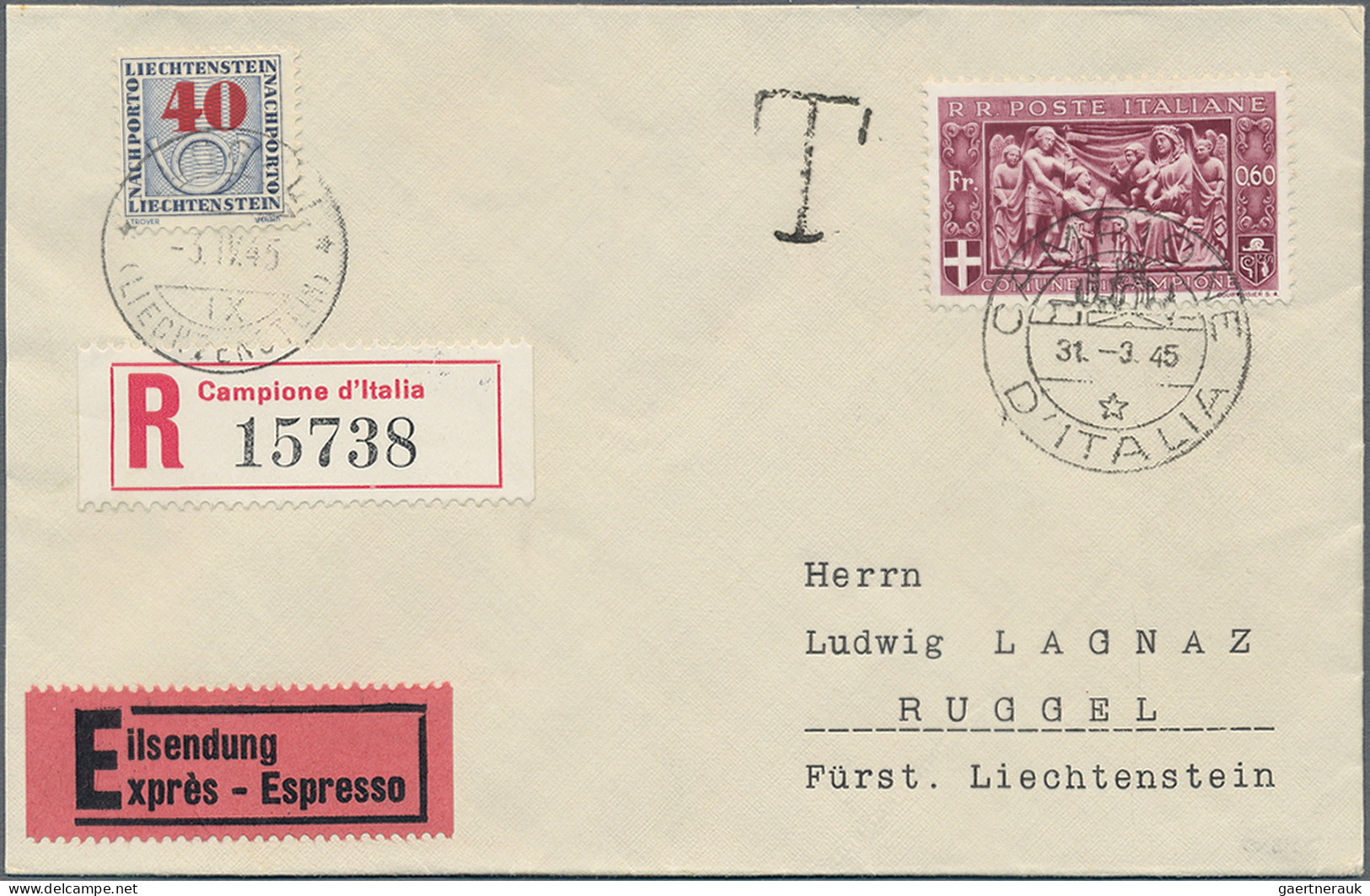 Liechtenstein - Portomarken: 1944/1948, Lot Mit 6 Unterfrankierten Eil- Bzw. R-E - Taxe