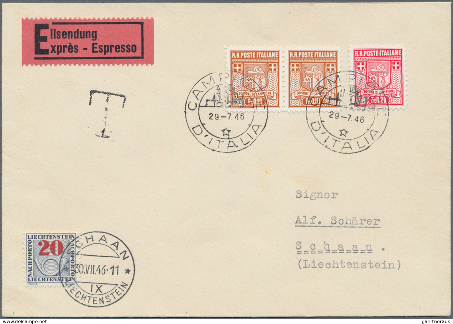 Liechtenstein - Portomarken: 1944/1948, Lot Mit 6 Unterfrankierten Eil- Bzw. R-E - Impuesto