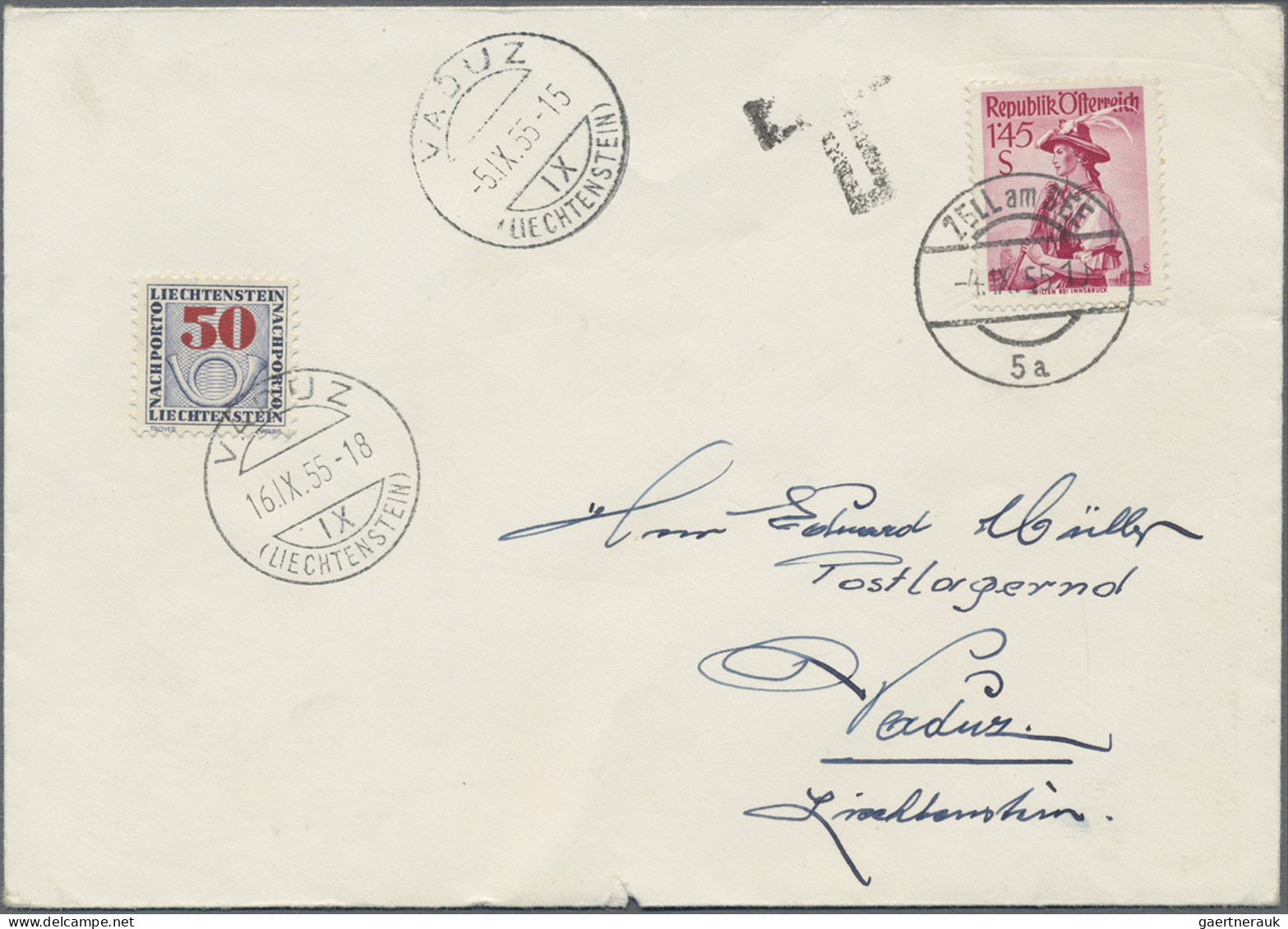 Liechtenstein - Portomarken: 1946/1955, Portomarken III, Ziffer Mit Posthorn 5,1 - Impuesto