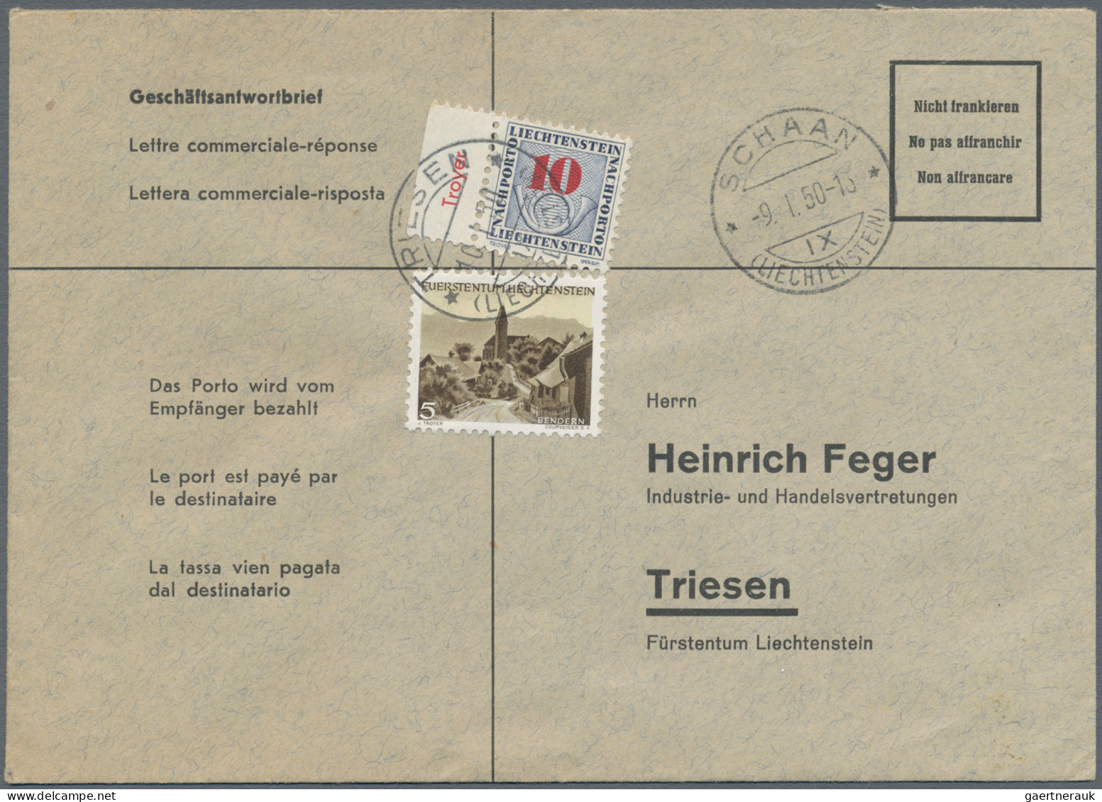 Liechtenstein - Portomarken: 1949/1954, Portomarken III, Ziffer Mit Posthorn 5-1 - Strafportzegels