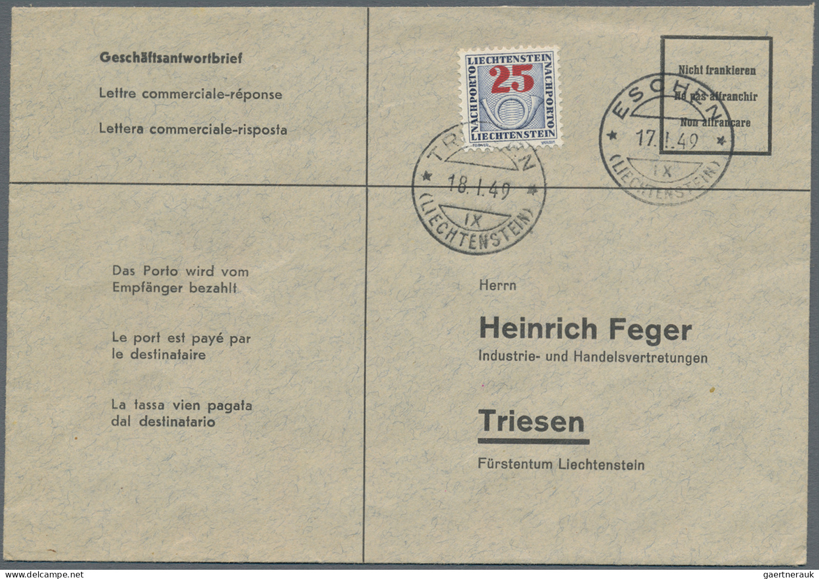 Liechtenstein - Portomarken: 1949/1954, Portomarken III, Ziffer Mit Posthorn 5-1 - Taxe
