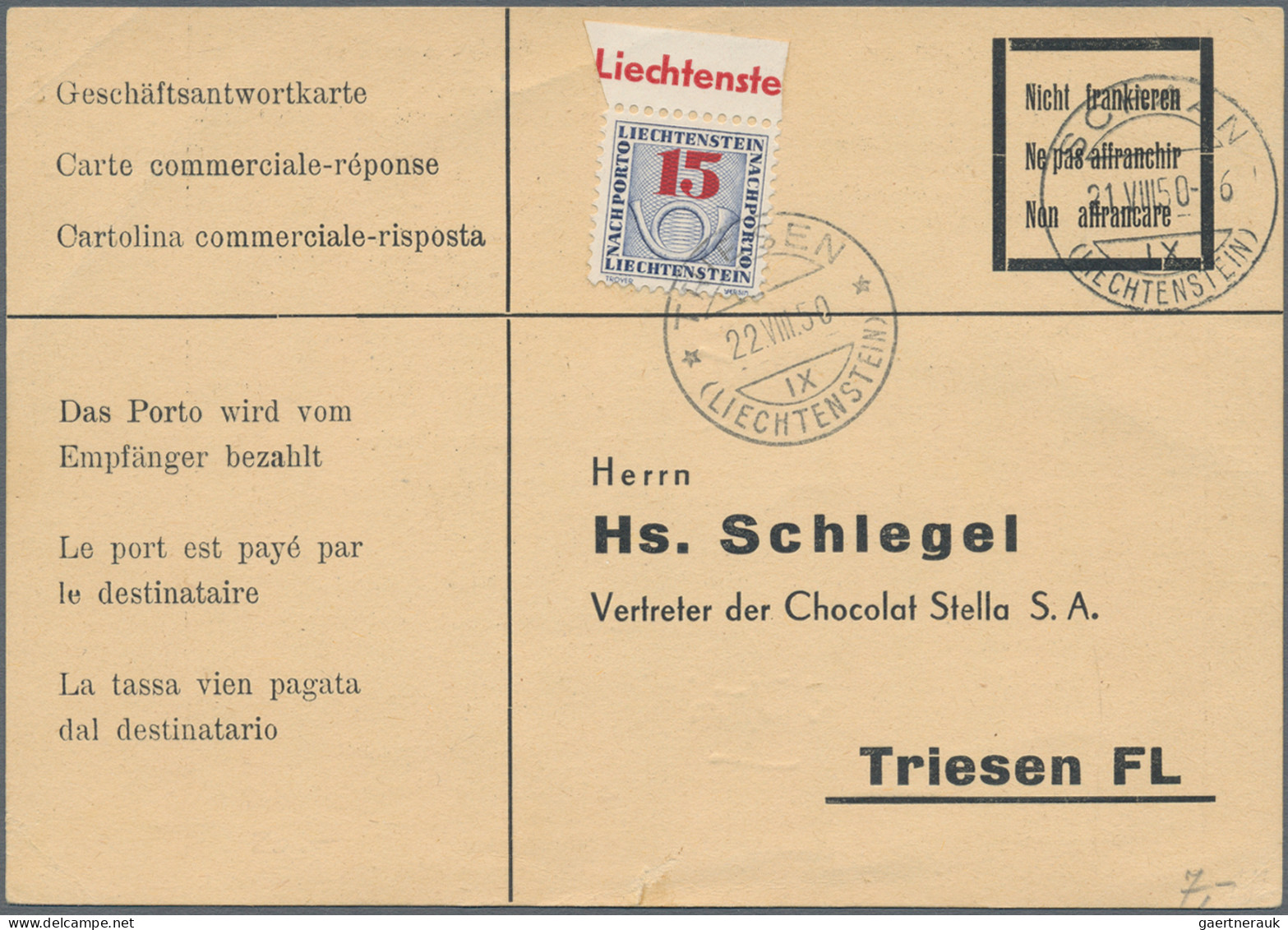 Liechtenstein - Portomarken: 1949/1954, Portomarken III, Ziffer Mit Posthorn 5-1 - Taxe