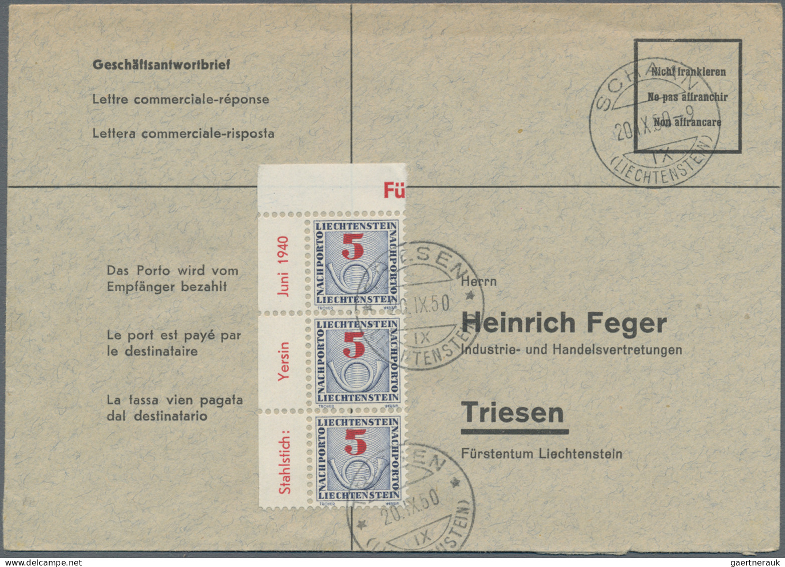 Liechtenstein - Portomarken: 1949/1954, Portomarken III, Ziffer Mit Posthorn 5-1 - Strafportzegels