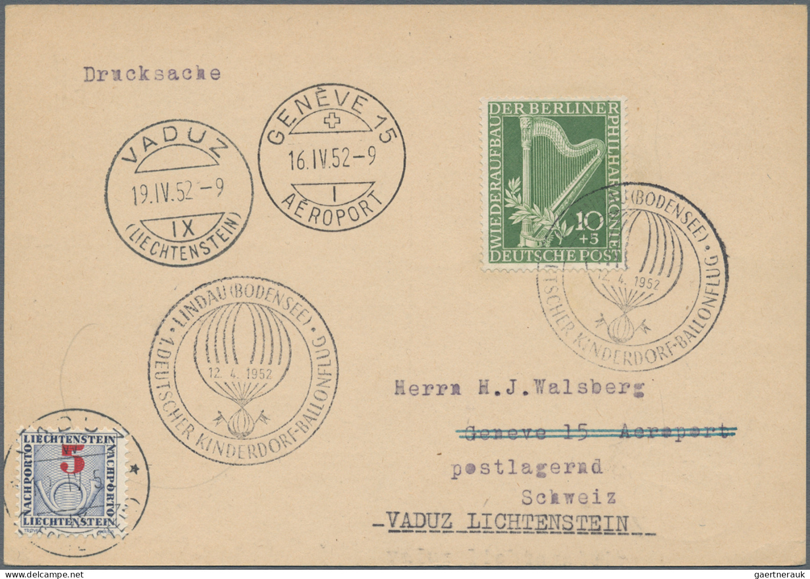 Liechtenstein - Portomarken: 1952/1955, Portomarken III, Ziffer Mit Posthorn 5 - - Strafportzegels