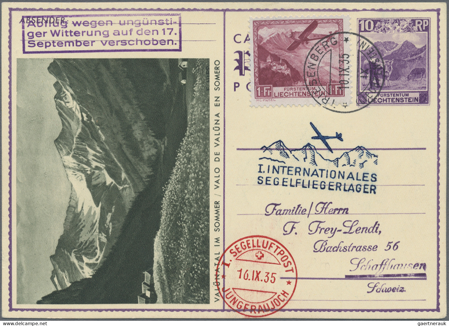 Liechtenstein - Besonderheiten: 1935, I.Int. Segelfliegerlager Jungfraujoch, 6 V - Autres